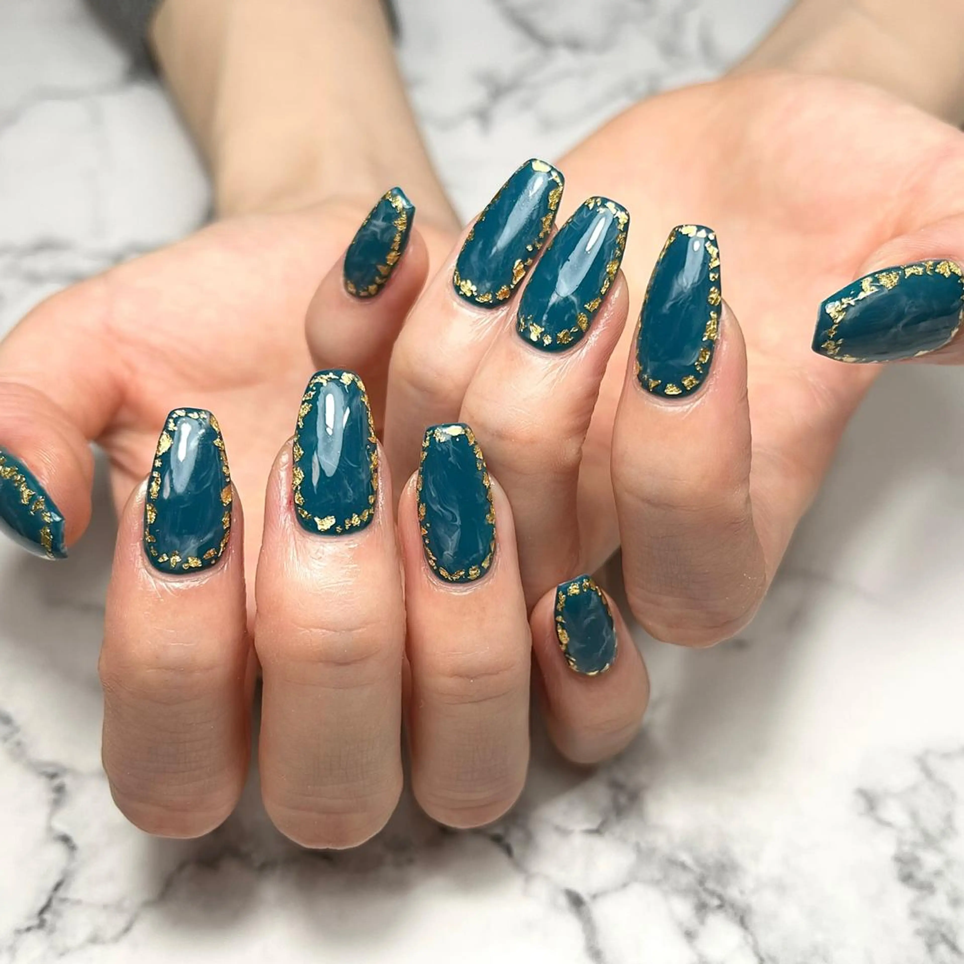 ネイル アートネイル ブルー ジェルネイル ゴールド グリーン ハンドネイル NAIL NOWのネイルデザイン
