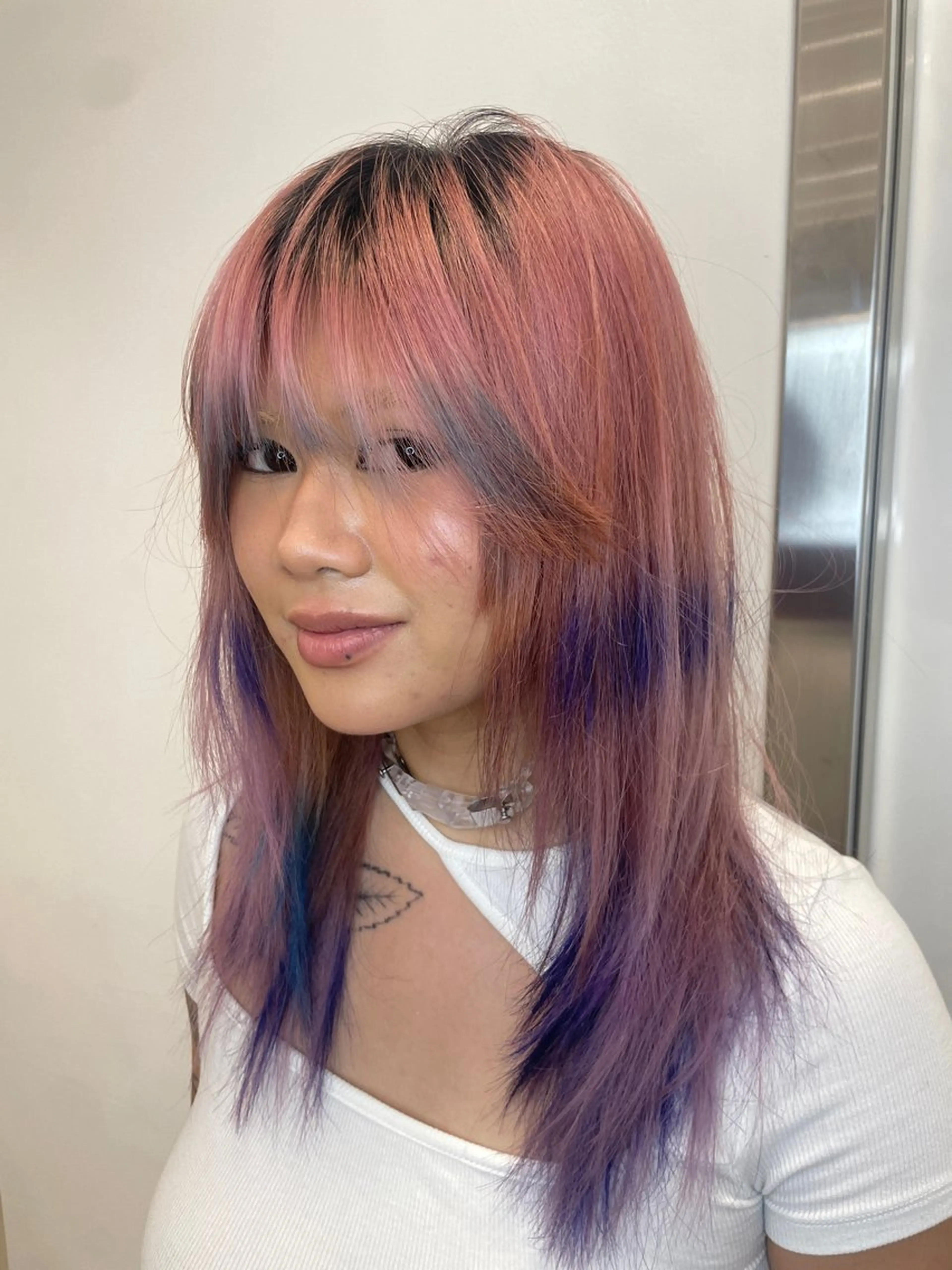 セミロング レイヤーカット トリートメント 海外レイヤー/赤み 消しカラー/上原聖奈のヘアスタイル