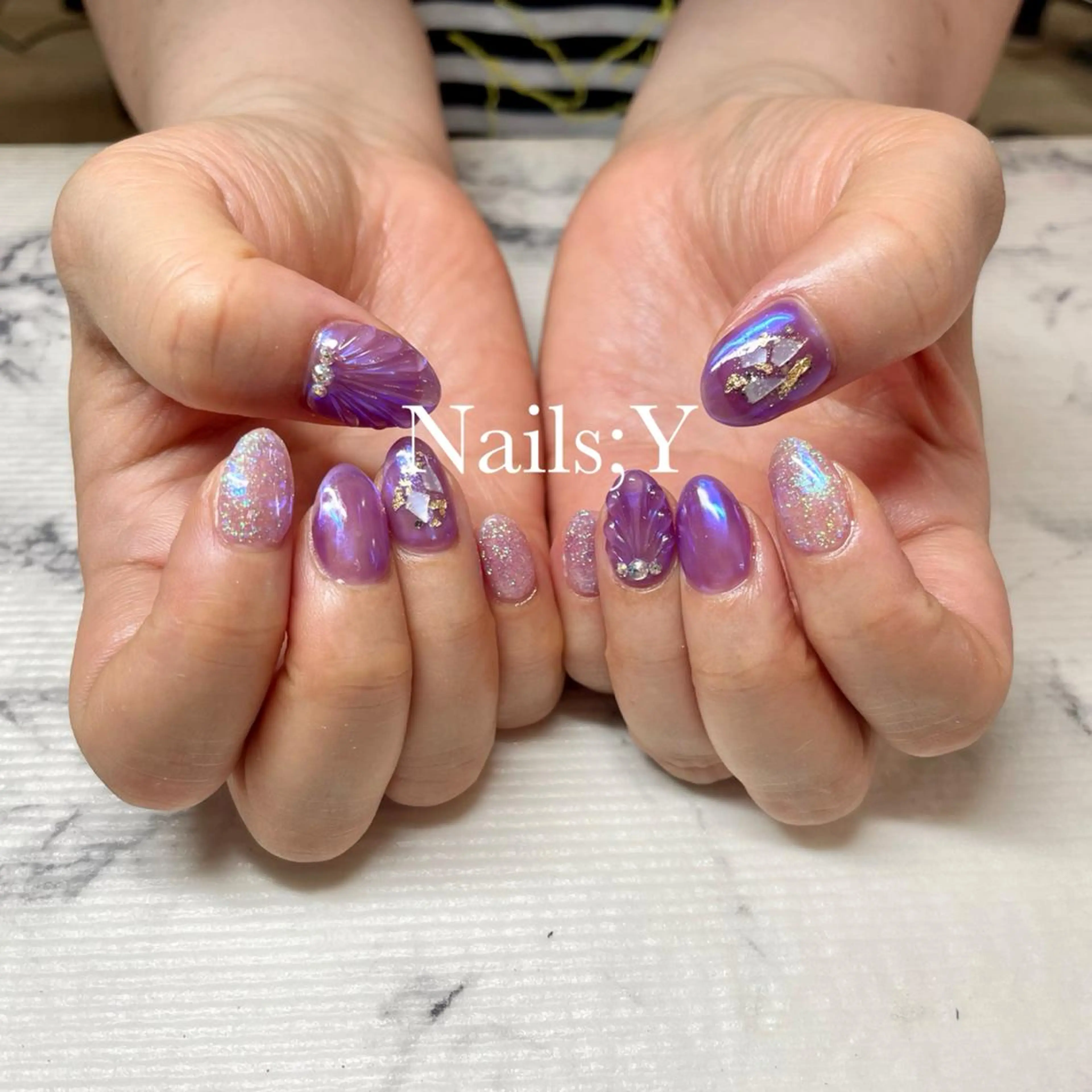 ネイル オーロラネイル ジェルネイル パラジェル 夏ネイル ハンドネイル yo koのネイルデザイン