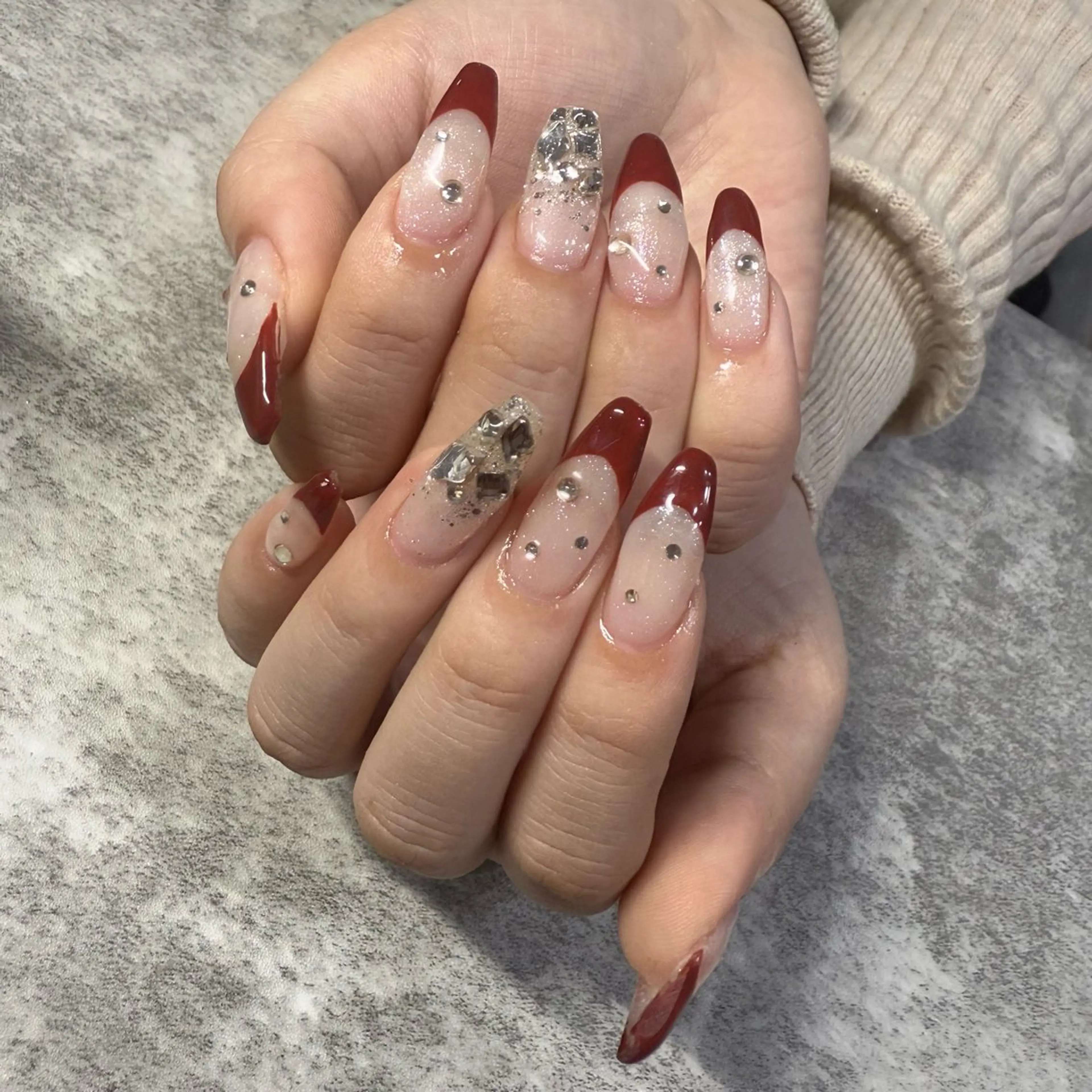 ネイル フレンチネイル 赤色 ハンドネイル ★Rinail... .のネイルデザイン