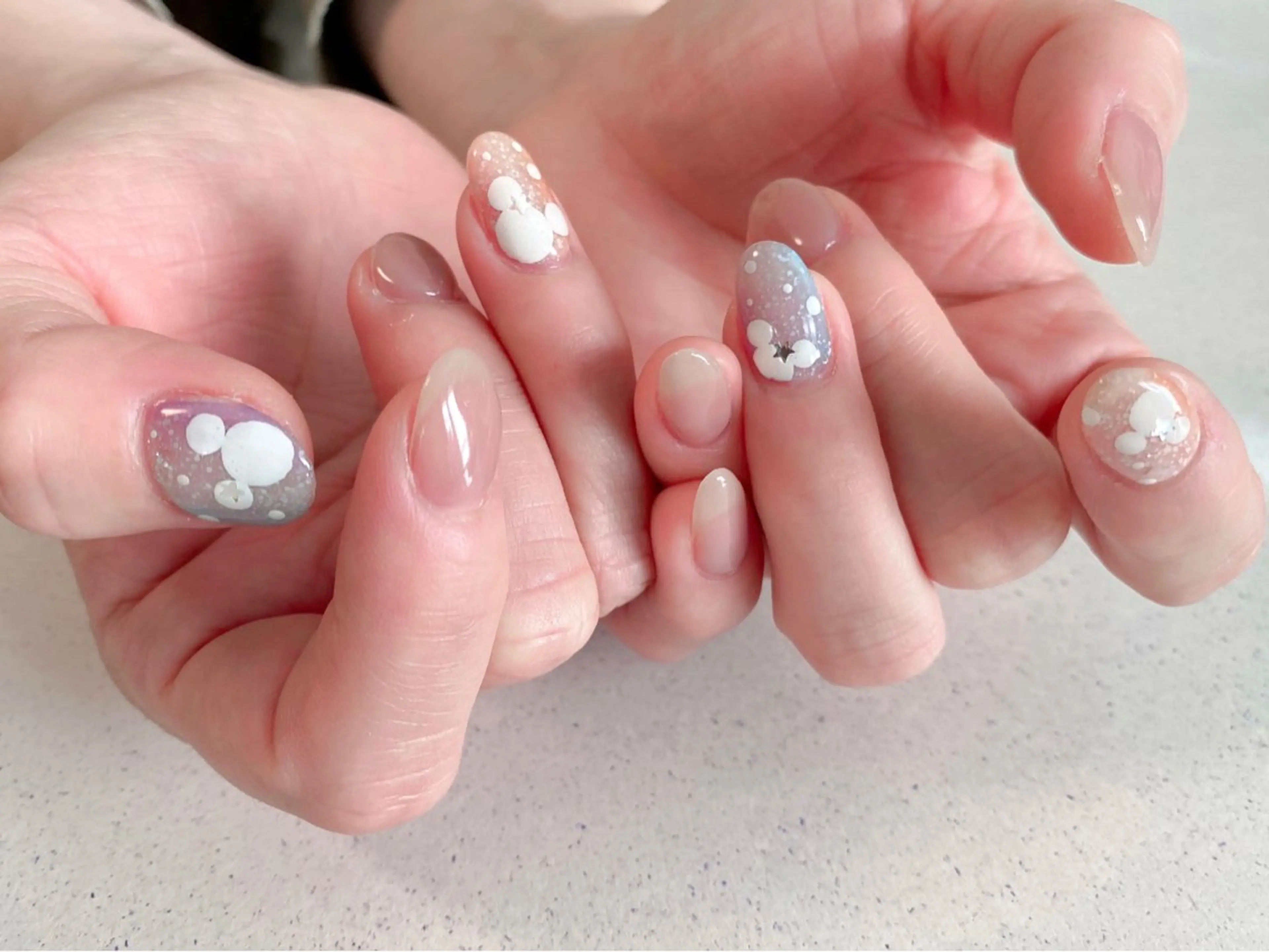 ネイル 長さ出し ジェルネイル キラキラネイル 大理石ネイル(マーブル) ニュアンスネイル Morpho nailのネイルデザイン