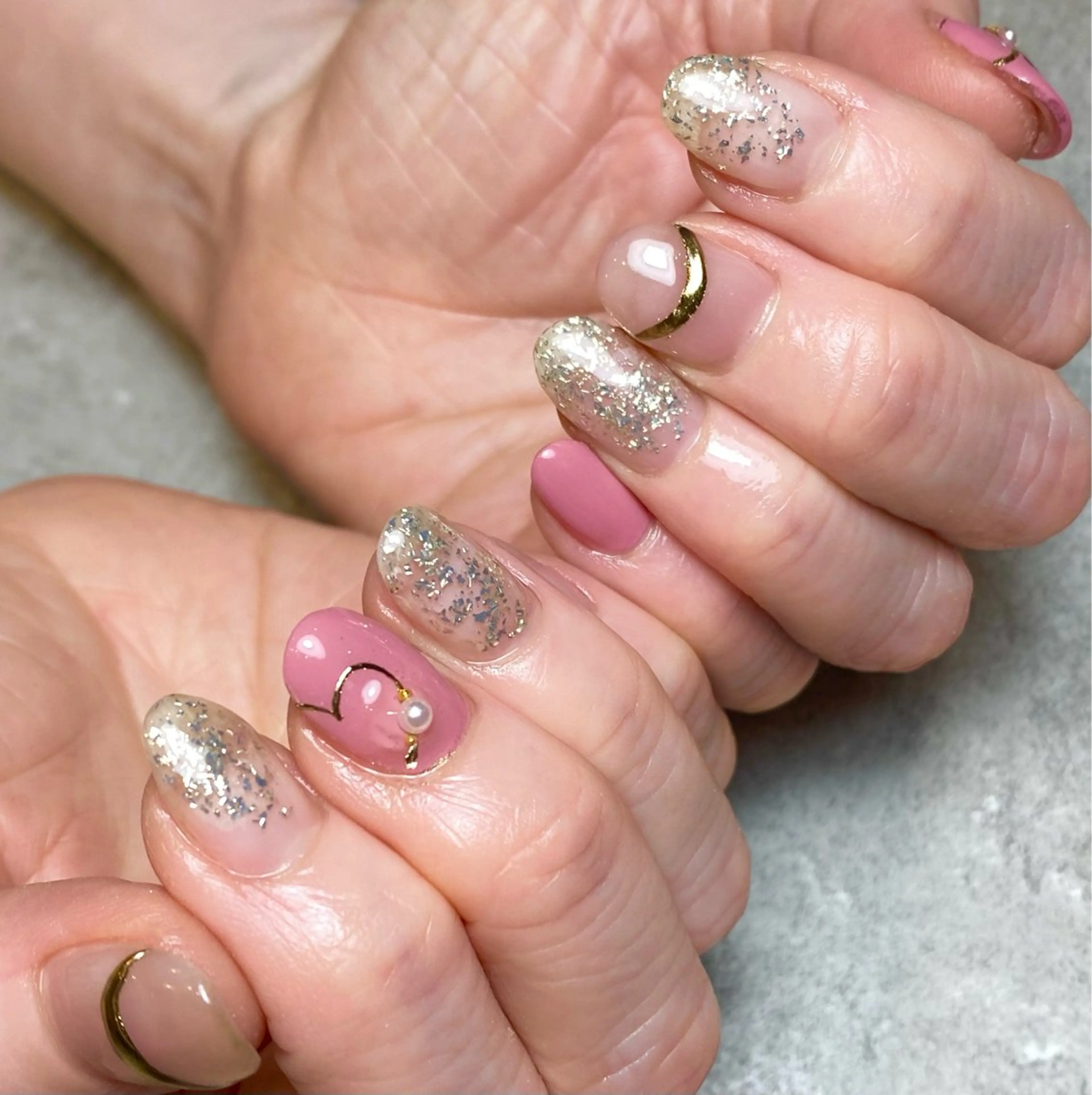 ネイル ハート ミラーネイル シンプルネイル ハンドネイル Narumi nailのネイルデザイン
