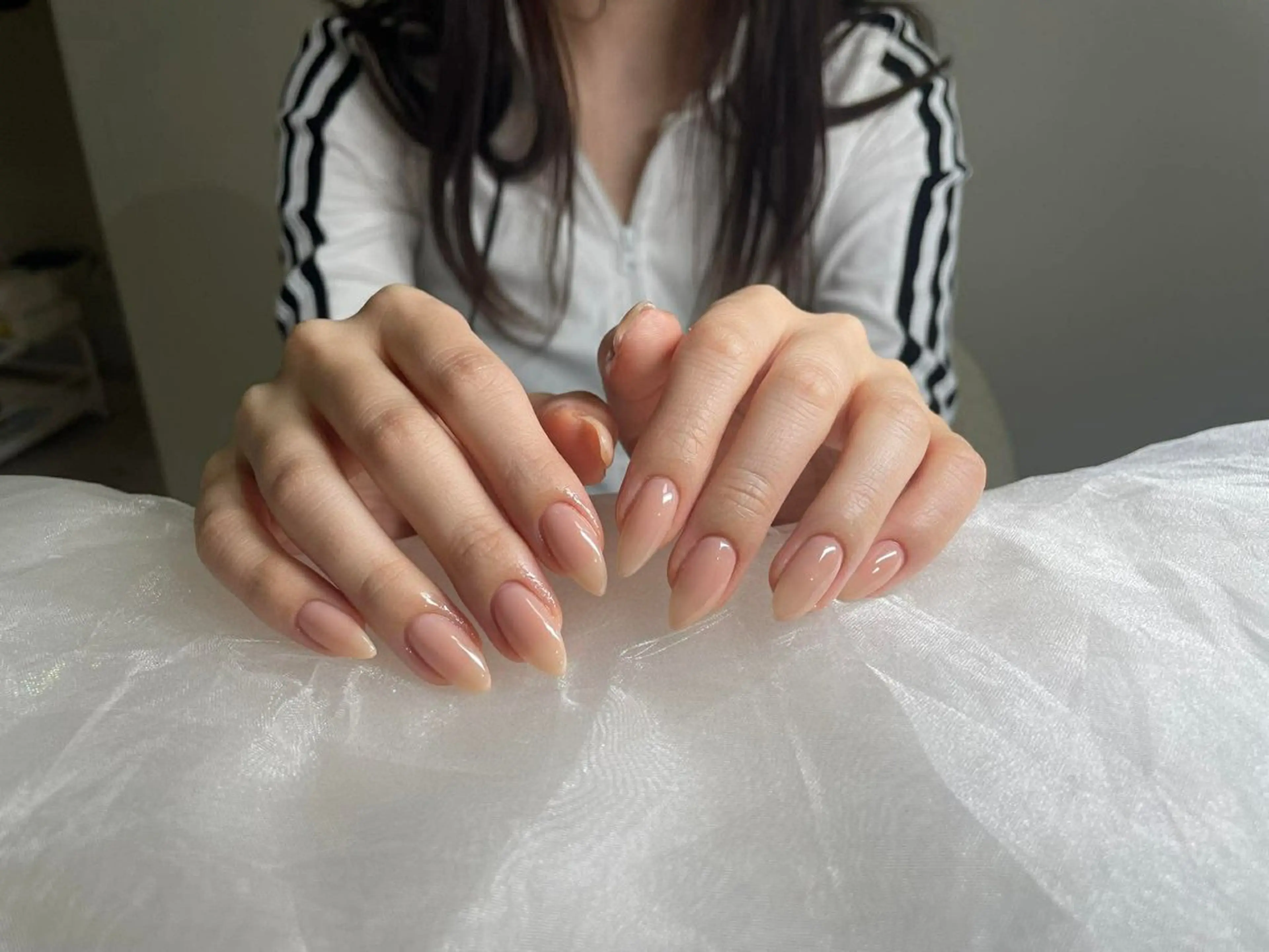 ネイル フレンチネイル ジェルネイル ガーリー 韓国ネイル ロングネイル ハンドネイル NieNail Nezukoのネイルデザイン