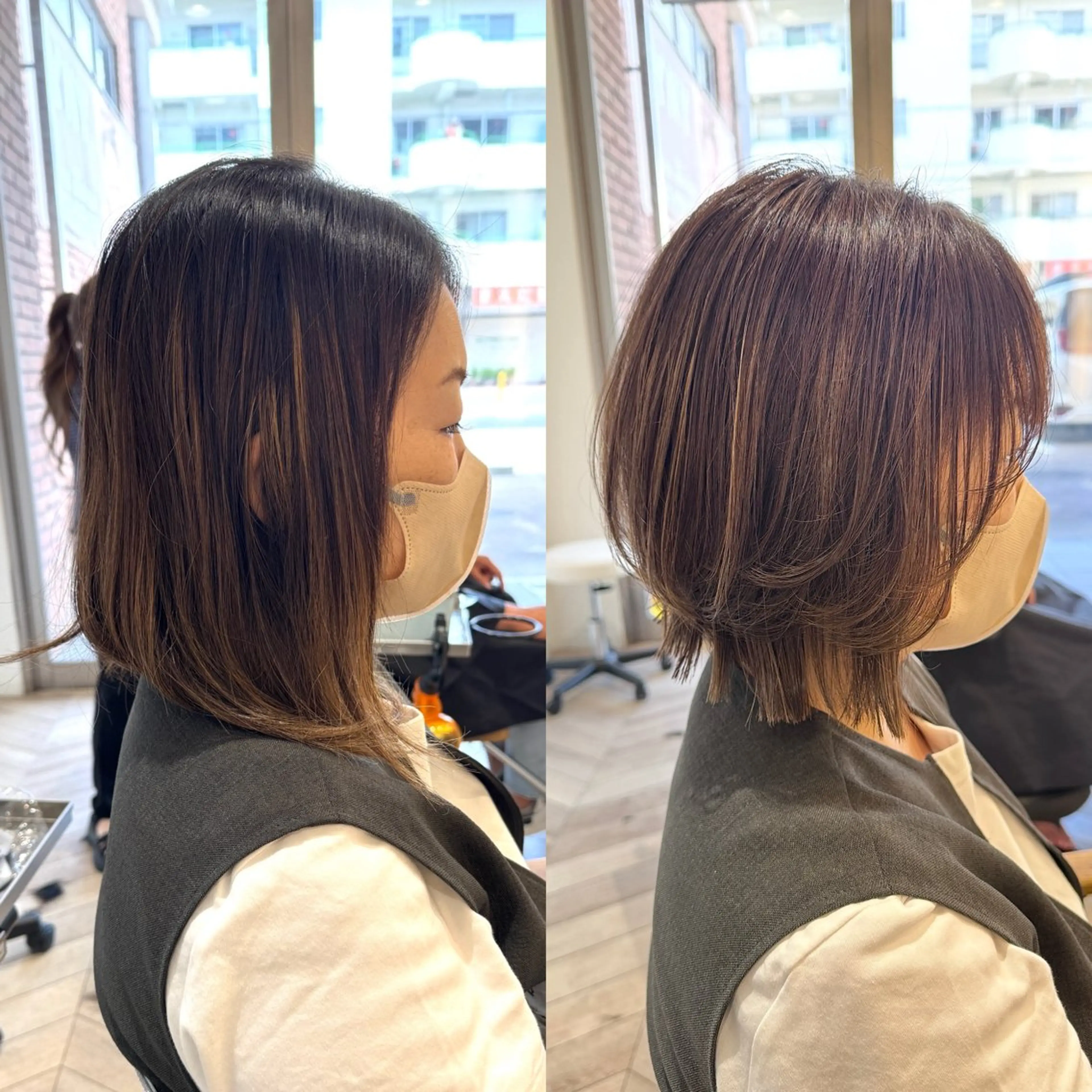 ミディアム カット ヘアカラー 縮毛矯正/白髪ぼかし ショートボブ/鈴木のヘアスタイル