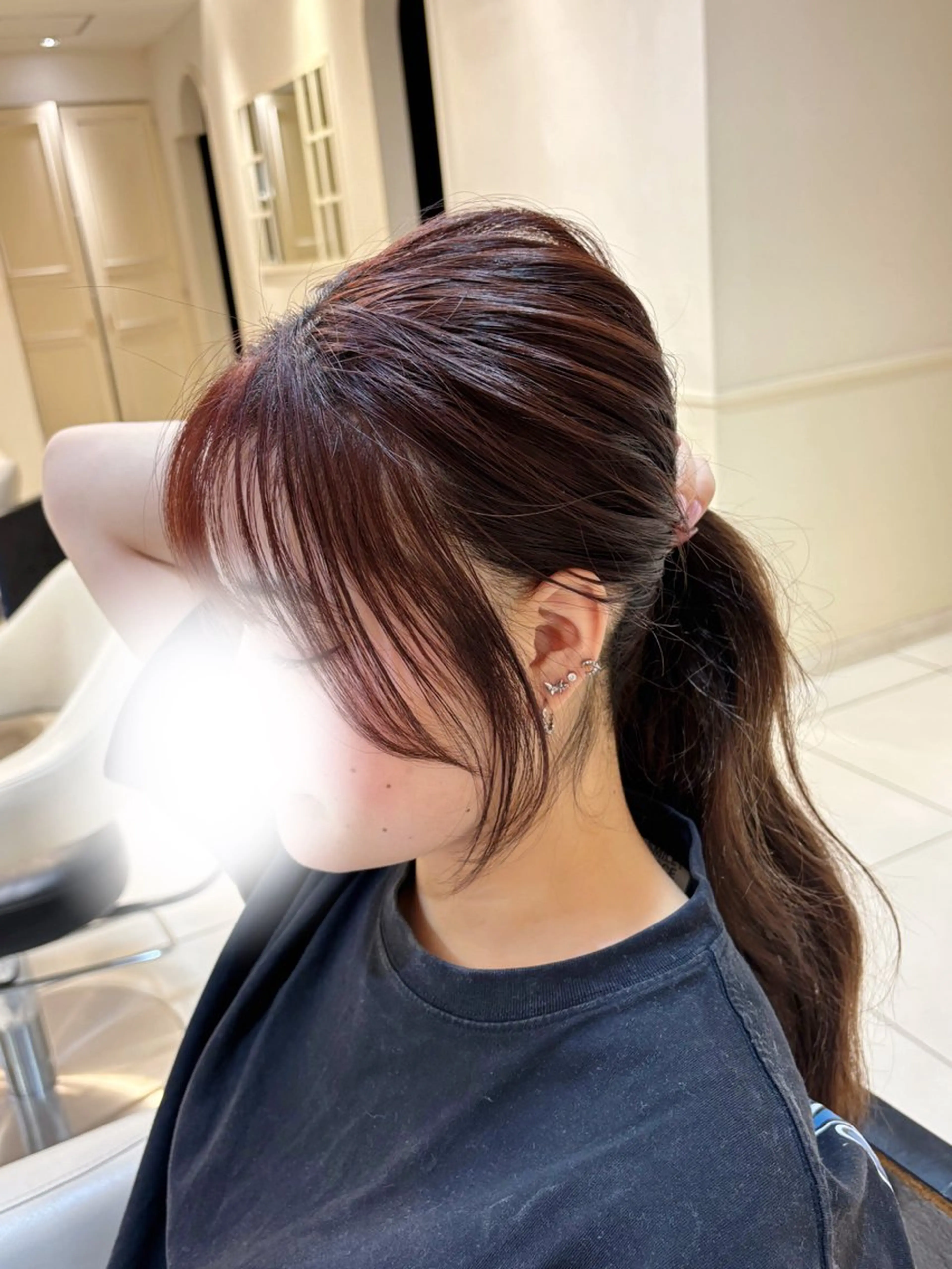 セミロング お団子ヘア レイヤーカット 小顔カット カット 高橋 佑のヘアスタイル