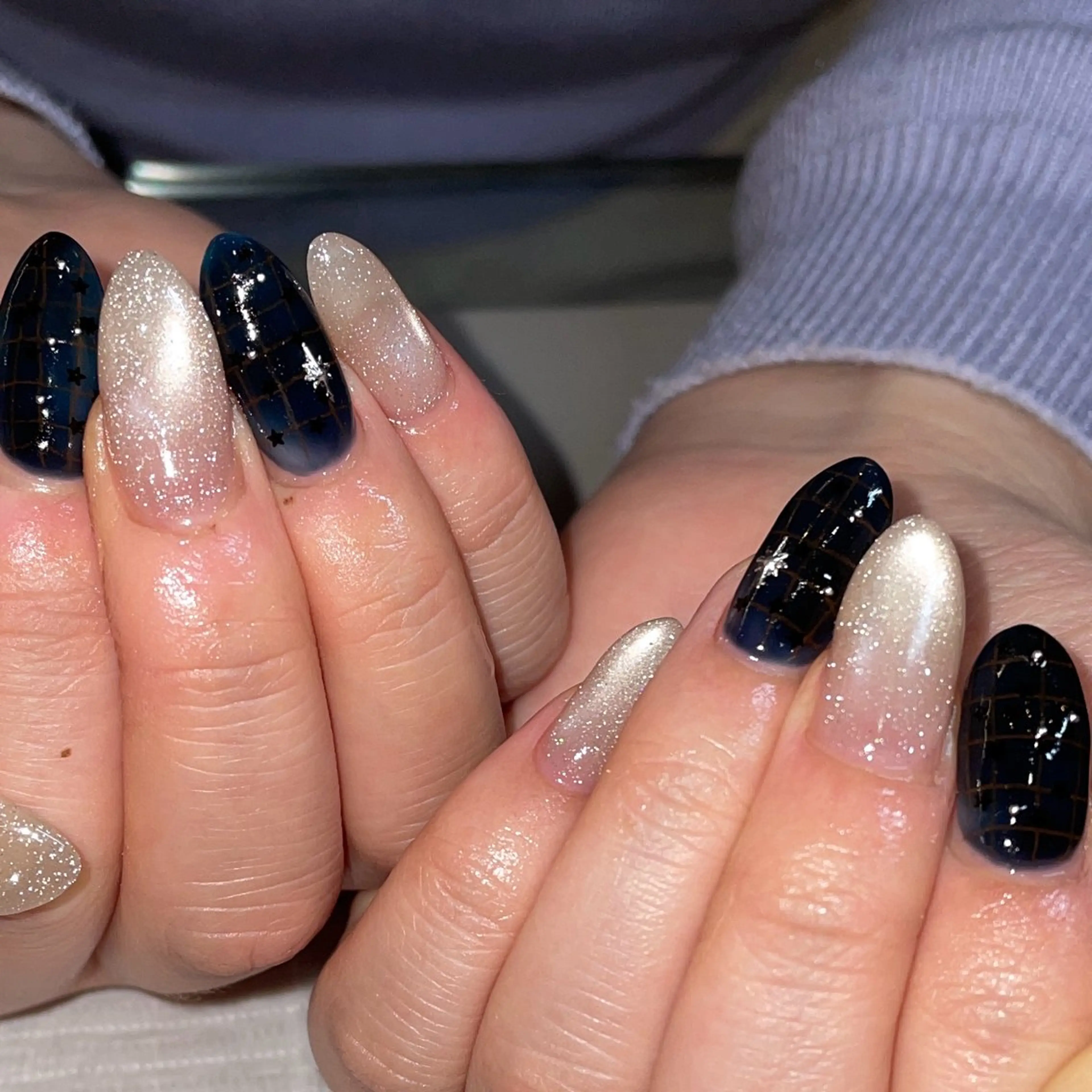 ネイル カジュアル ネイビー ハンドネイル LUNI（シェアサロンHeartSpace内）所属・LUNI 久屋大通 ˚✧₊⁎/ yuriのネイルデザイン