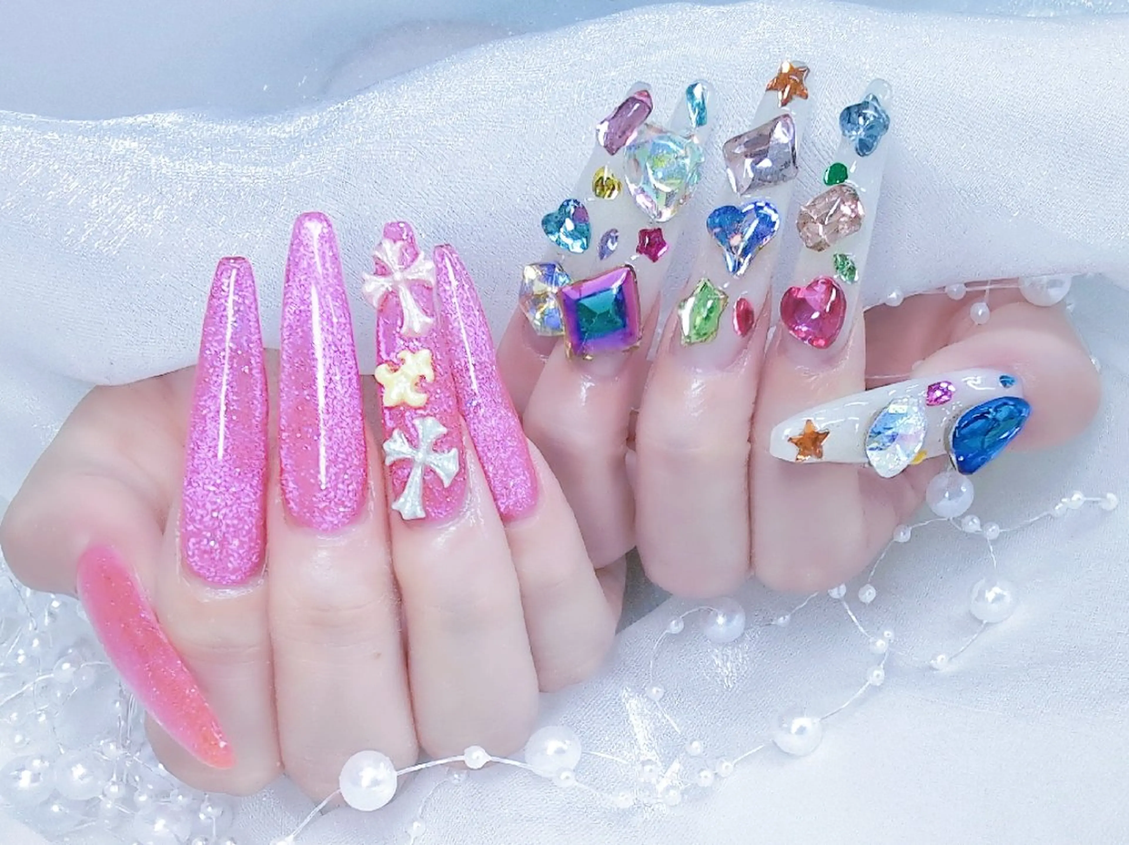 ネイル 長さ出し フラッシュネイル フレンチネイル キラキラネイル ラメ(グリッター) Chouette Nailのネイルデザイン