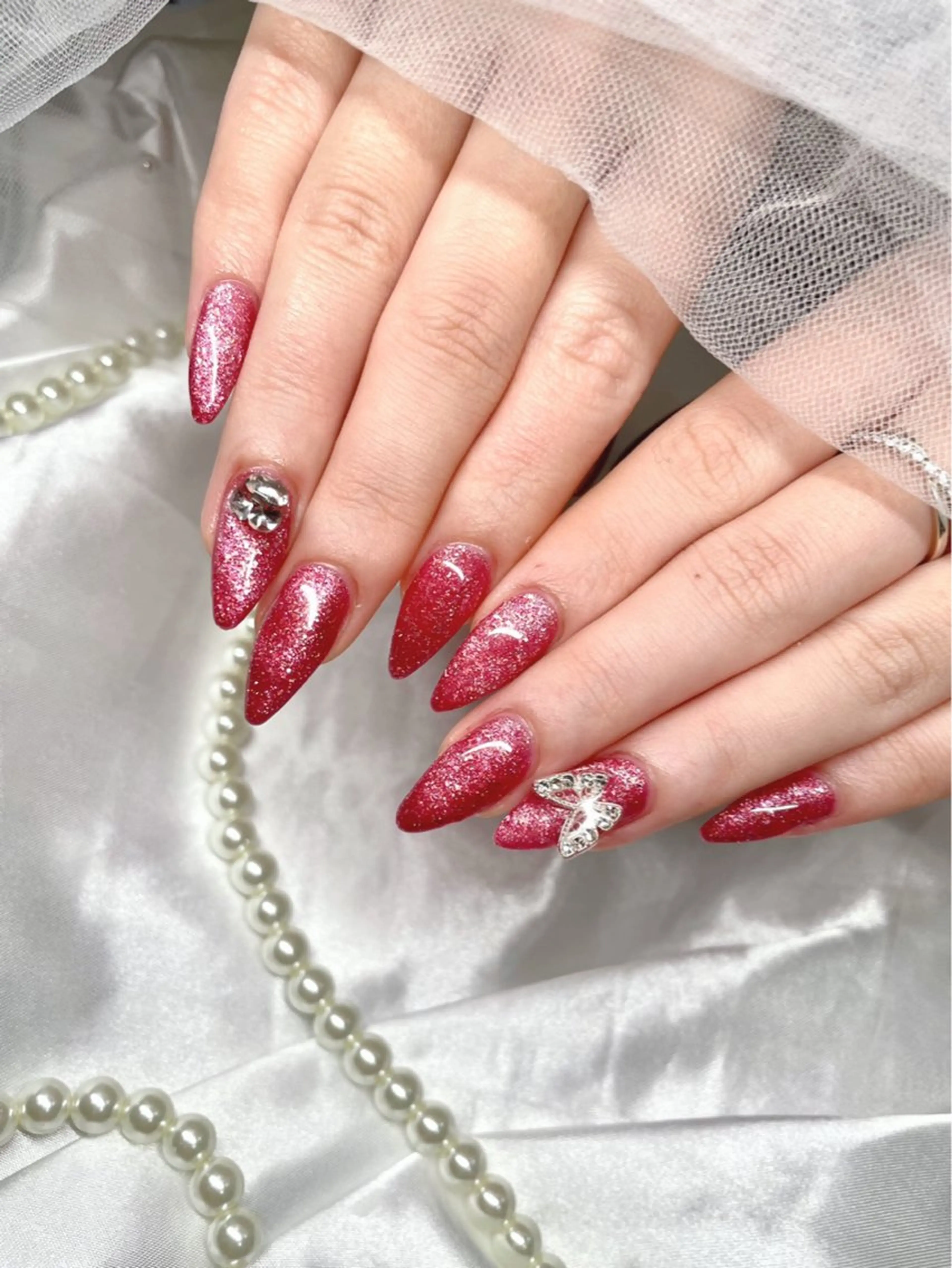 ネイル 赤色 冬ネイル ハンドネイル ゆりか ジョアアンジェ福島のネイルデザイン