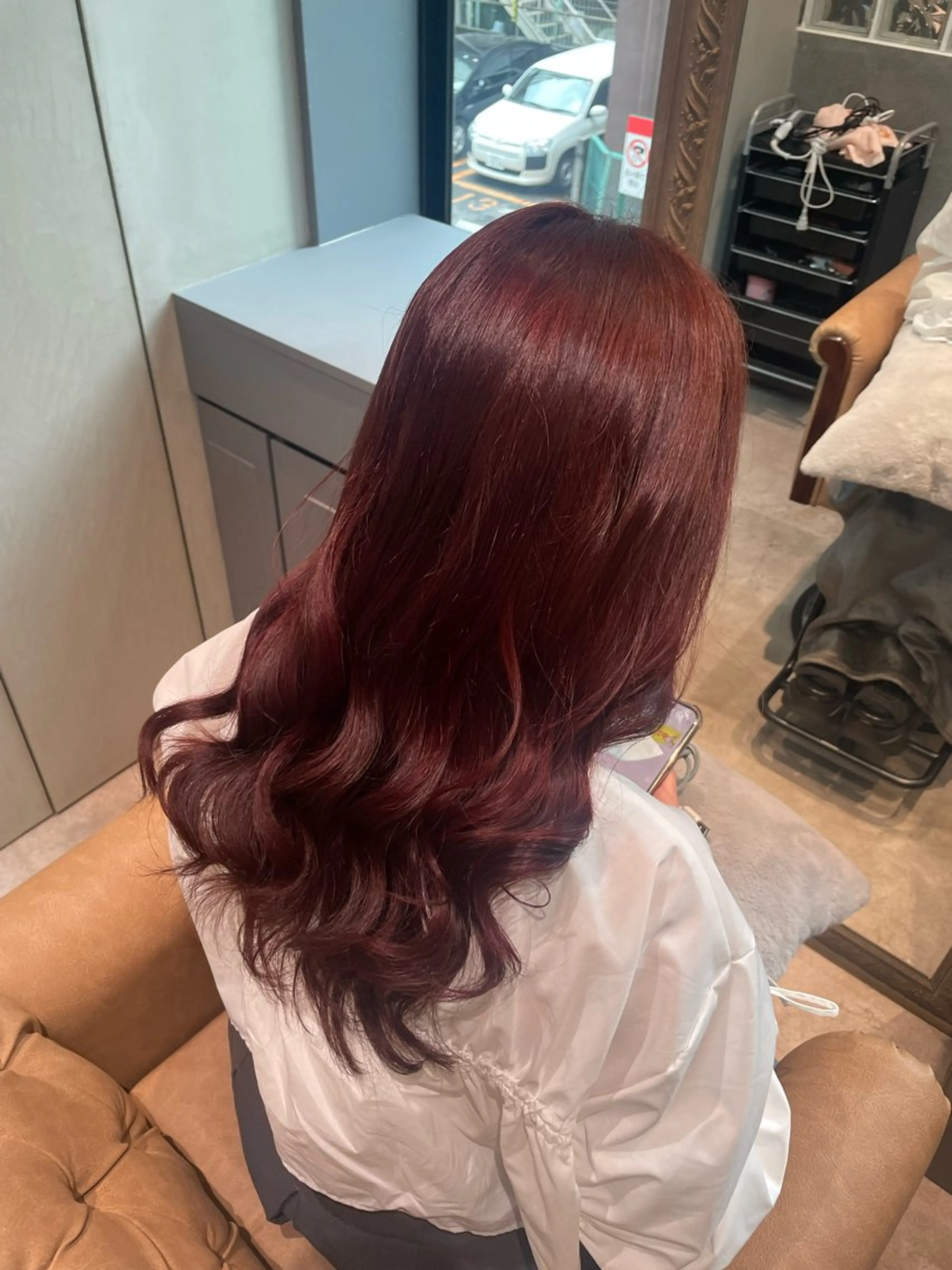 ロング カラー ゆらんちょ/ブリーチ 無w/縮毛矯正/暖色のヘアスタイル