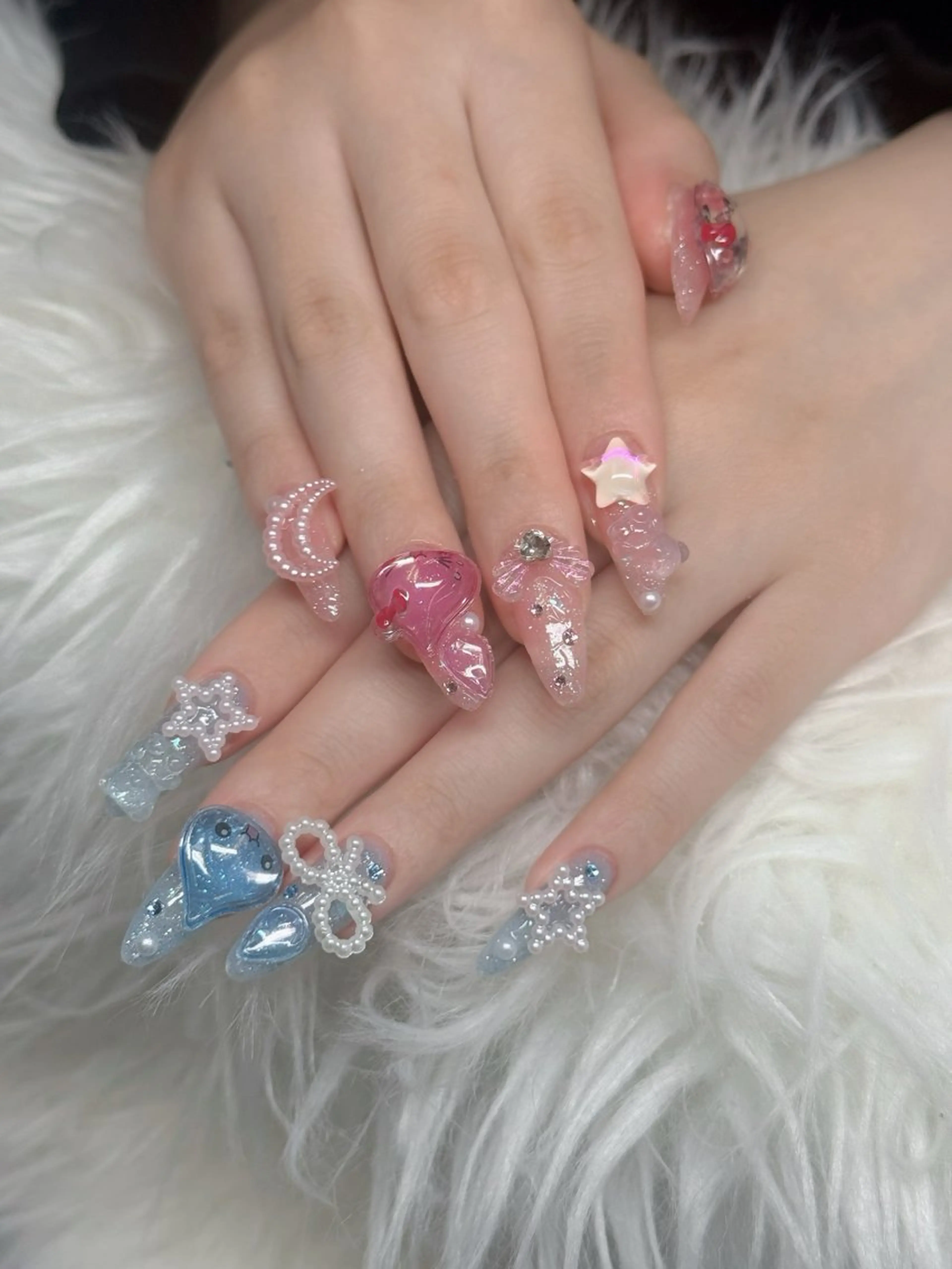 ネイル ロングネイル マグネットネイル リボン 夏ネイル スーパーロングネイル ハンドネイル Hani Nail XUKAのネイルデザイン