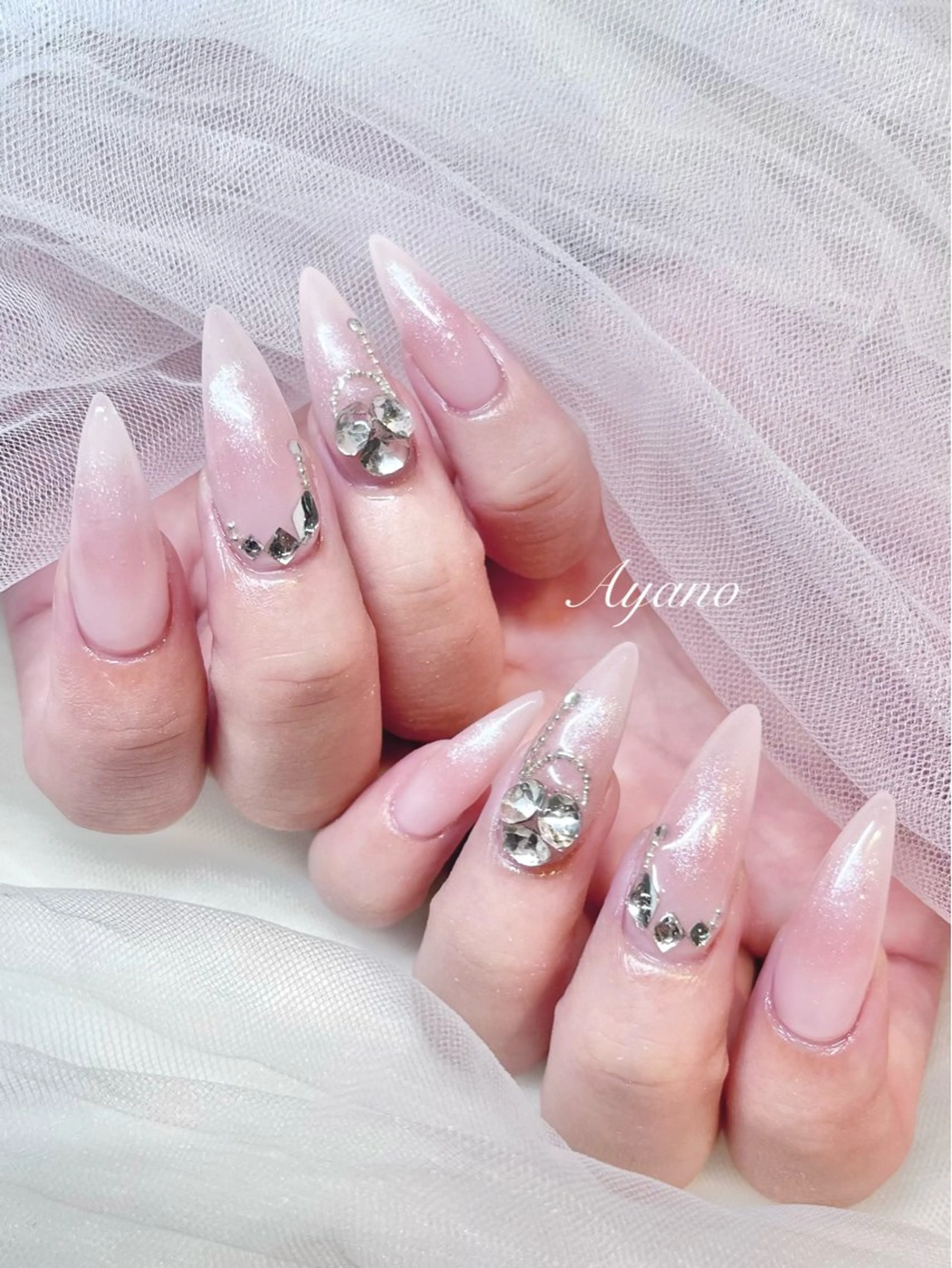 ネイル アートネイル 長さ出し フレンチネイル ガーリー ハート ハンドネイル nail salon moca 京橋店所属・moca京橋 ayanoのネイルデザイン