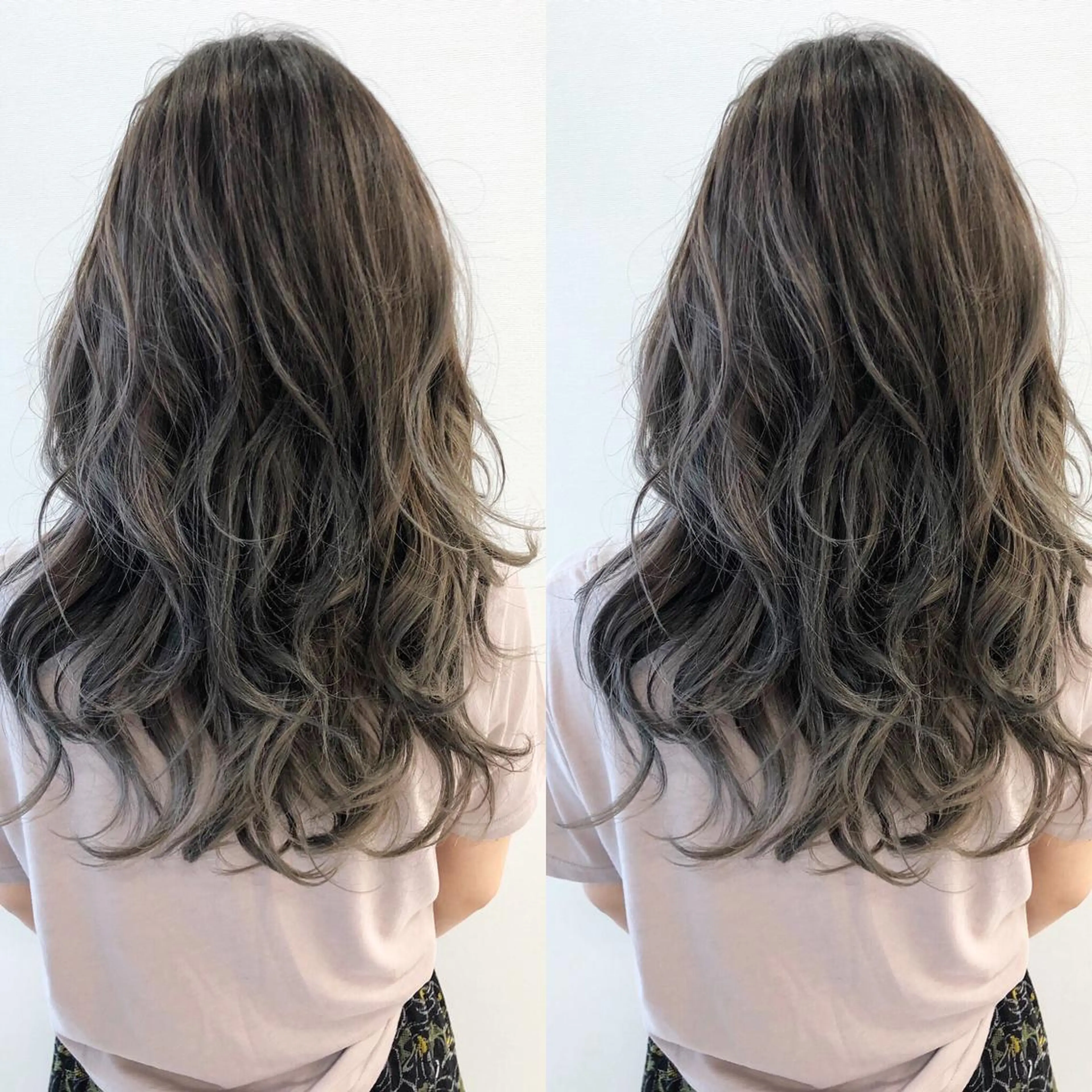 ロング カラー アッシュ バレイヤージュ ブリーチ グラデーションカラー グレージュ レイヤー/韓国/ 顔周り/しんやのヘアスタイル