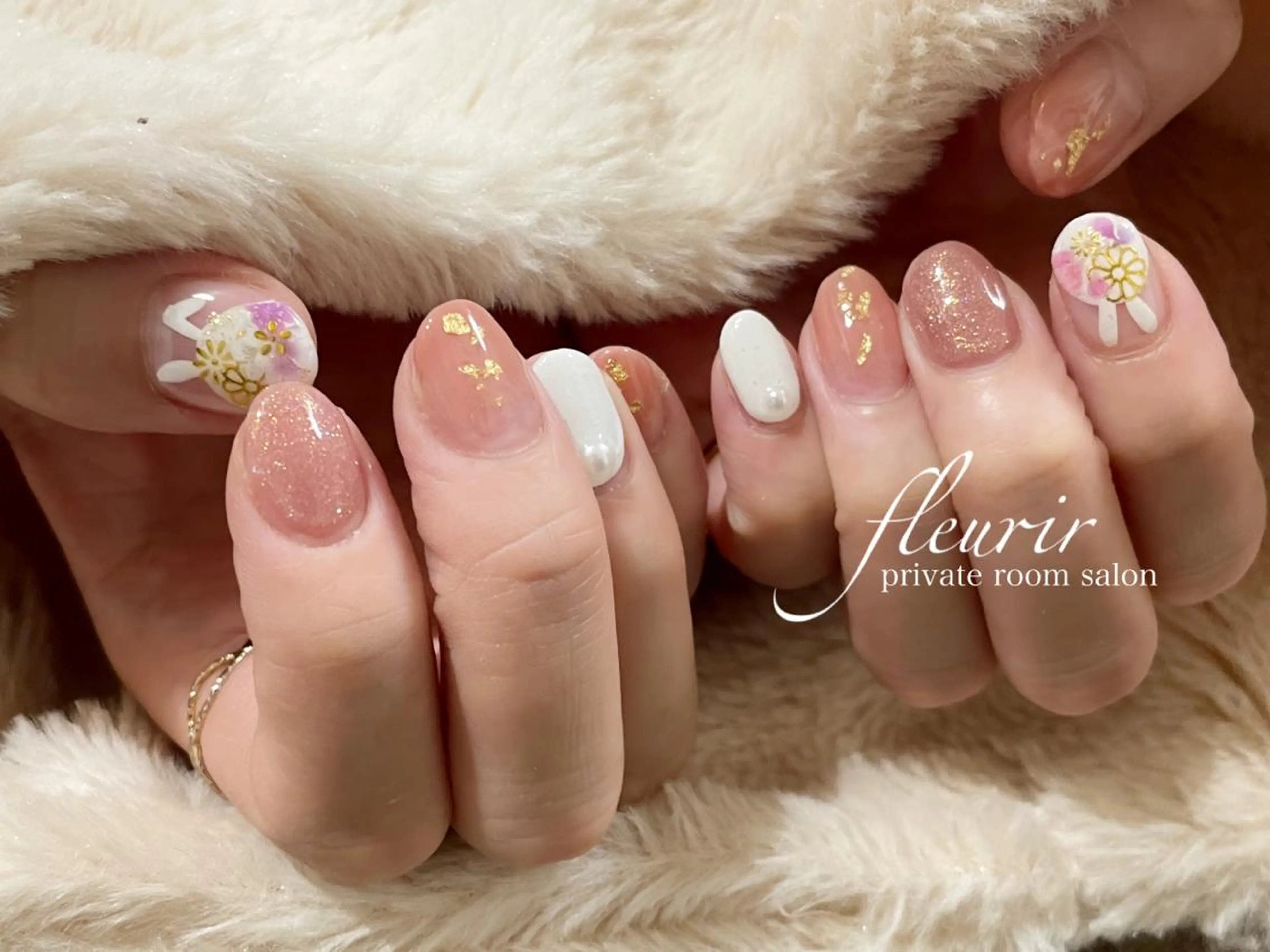 ネイル ラメ(グリッター) ワンカラーネイル ピンク フルリール 【プライベートサロンのネイルデザイン