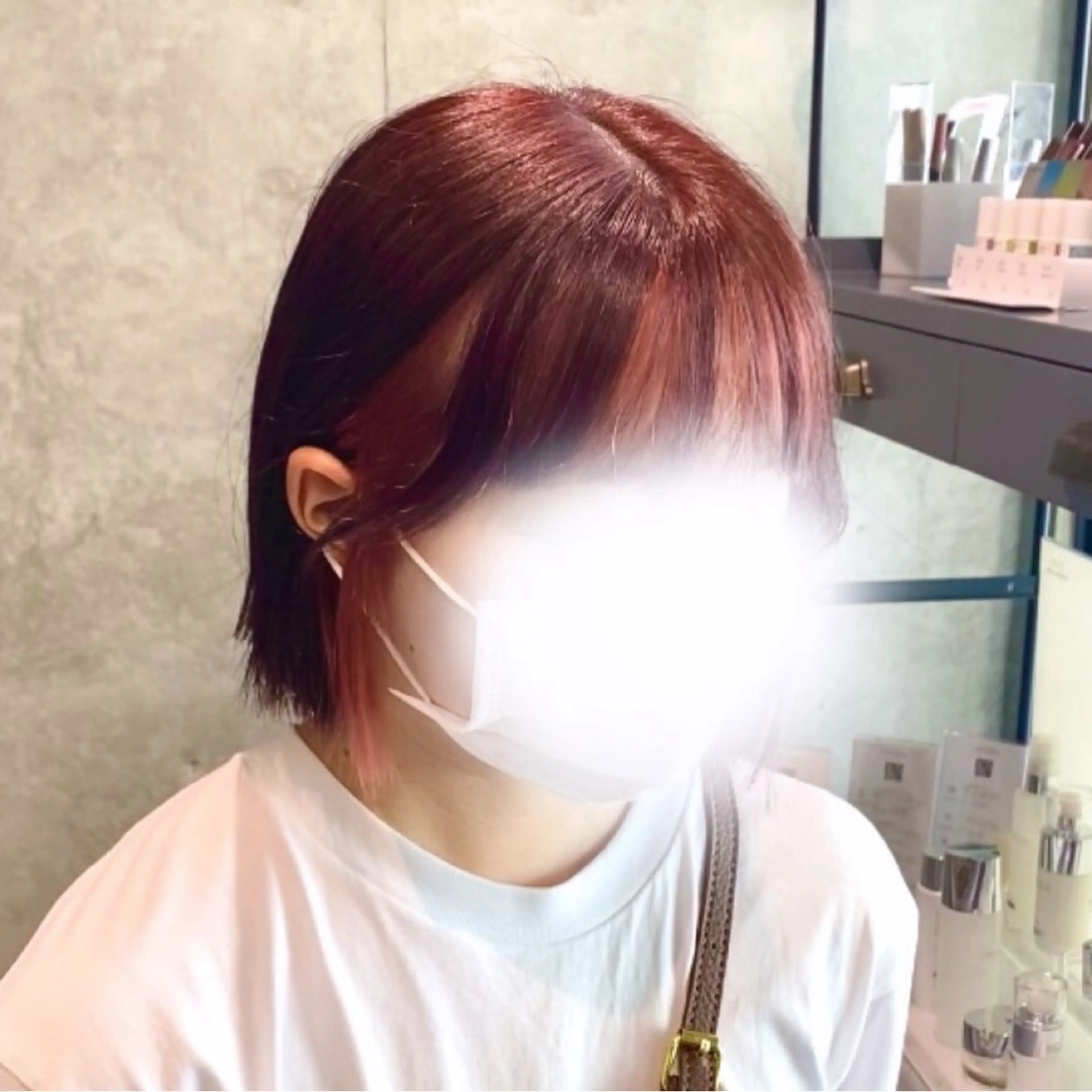 ミディアム カラー ピンクカラー ボブ 顔周りカット 韓国風ヘア ヘアカラー トリートメント 艶暖色カラー🍒 縮毛矯正ほののヘアスタイル