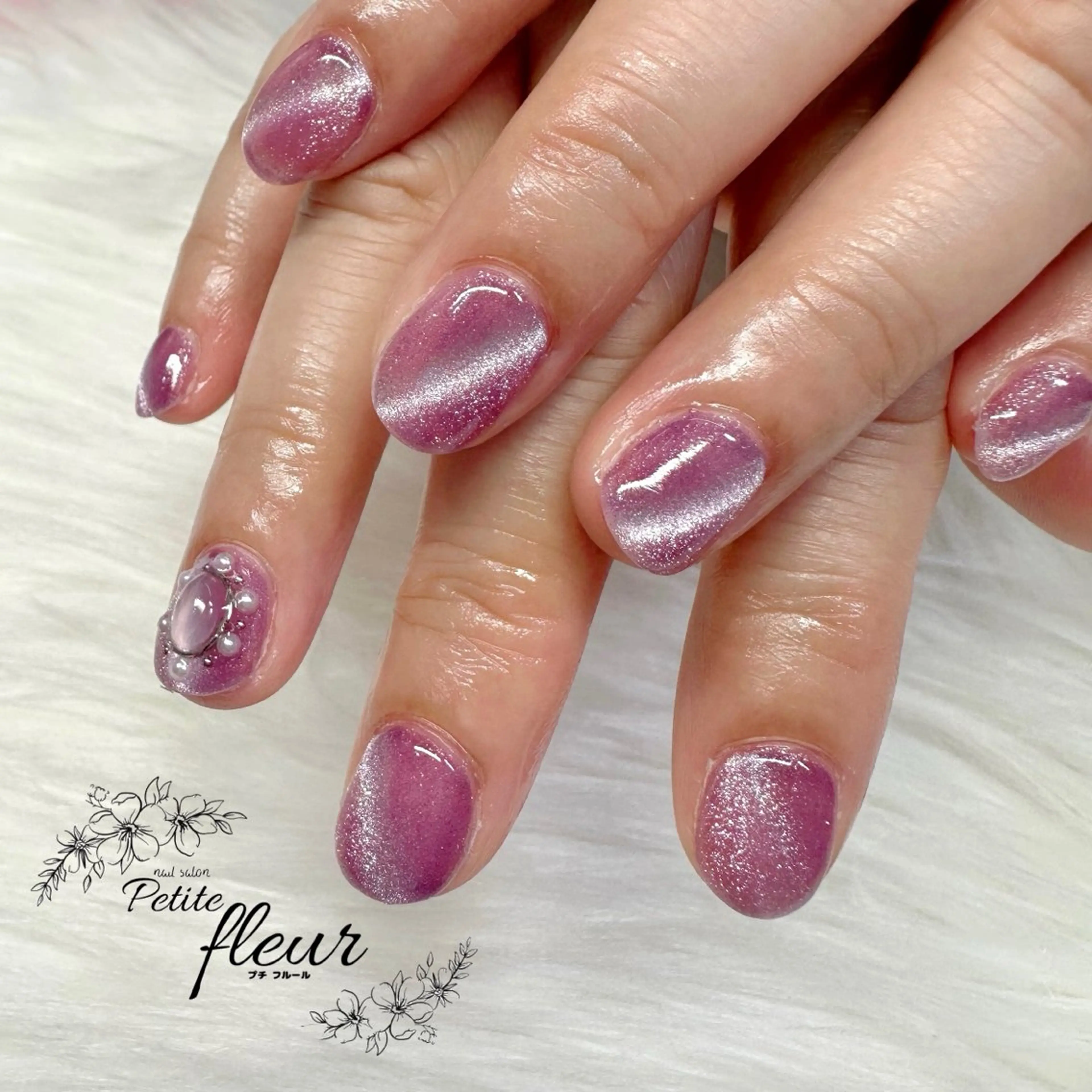 ネイル マグネットネイル パープル ハンドネイル ❁⃘*。Petite fleur❁⃘*りさのネイルデザイン