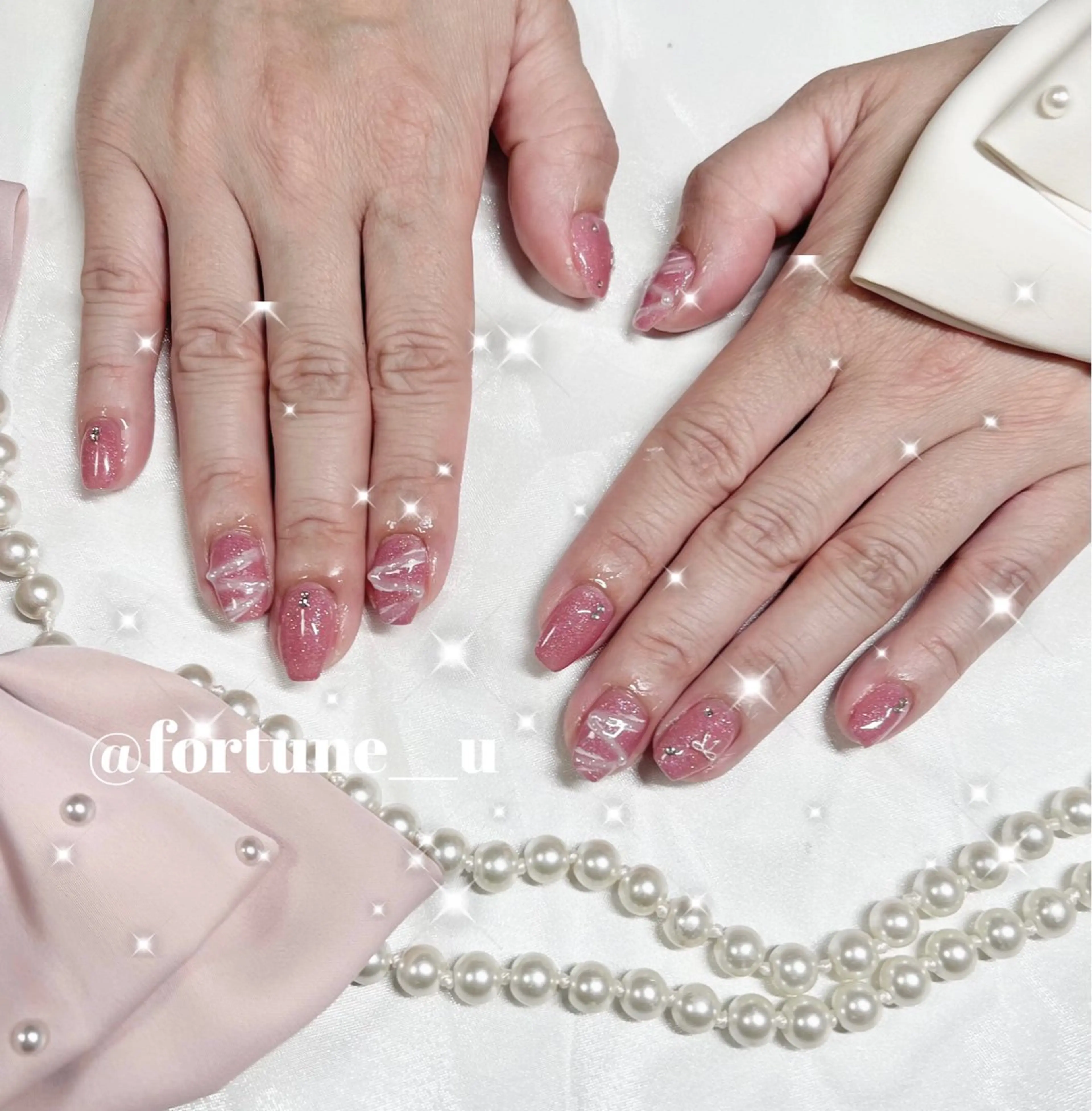 ネイル ガーリー 韓国ネイル 持ち込み オフィスネイル ピンク ハンドネイル 💜 Yuuna💜のネイルデザイン
