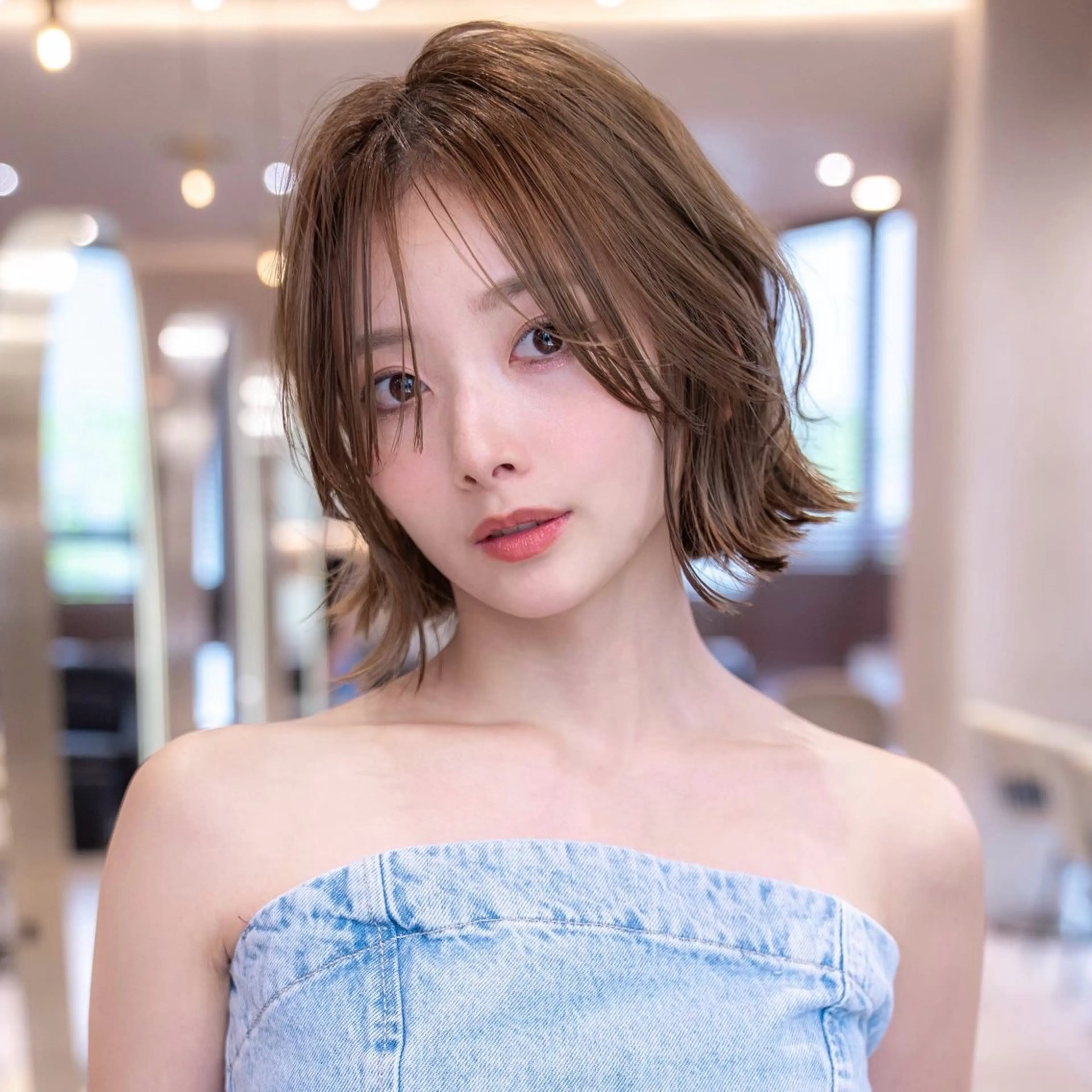 ミディアム カラー 切りっぱなしボブ ボブレイヤー イヤリングカラー ボブ 伸ばしかけ カット トリートメント 渋谷/ハッシュボブ・ タッセルボブしょうごのヘアスタイル