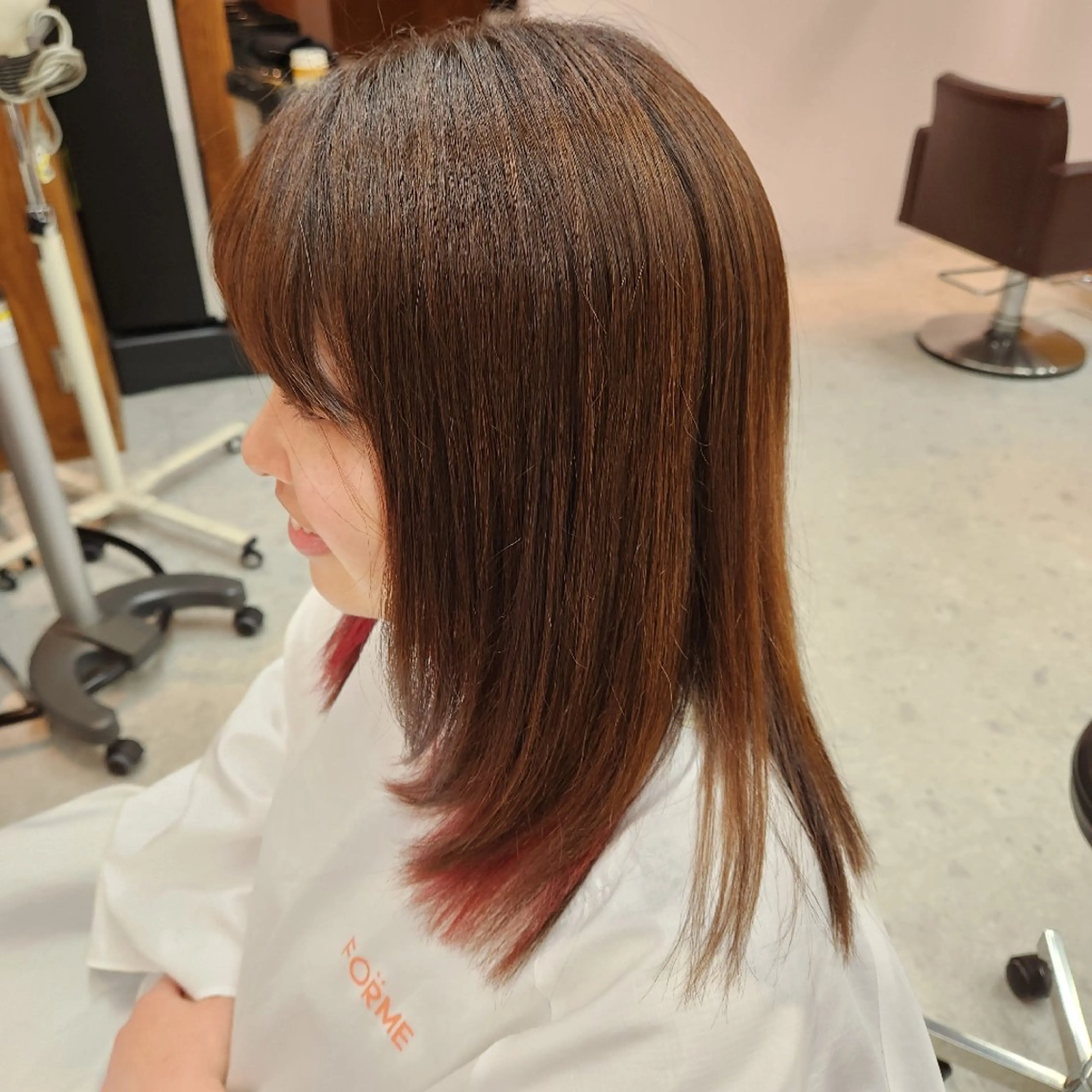 セミロング カラー パーマ ストレートパーマ FORME綱島店所属・FORME野口 晴香のヘアスタイル