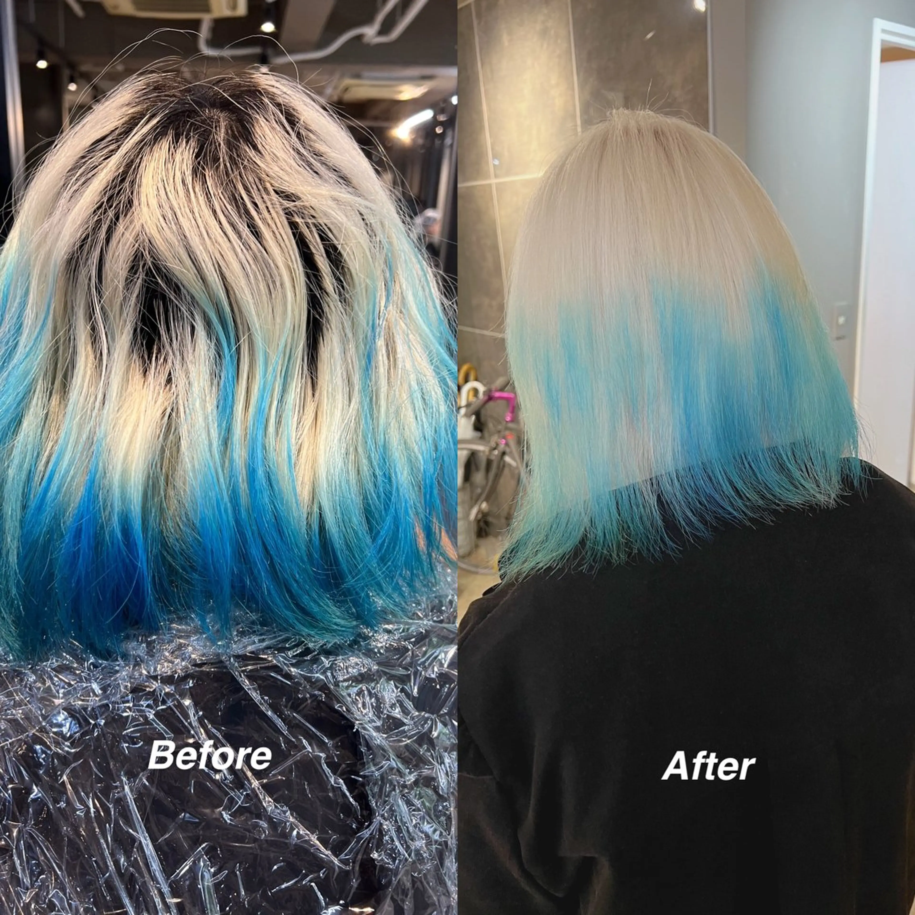 ミディアム カラー ブリーチ ブルーカラー グラデーションカラー daiki 原宿のヘアスタイル