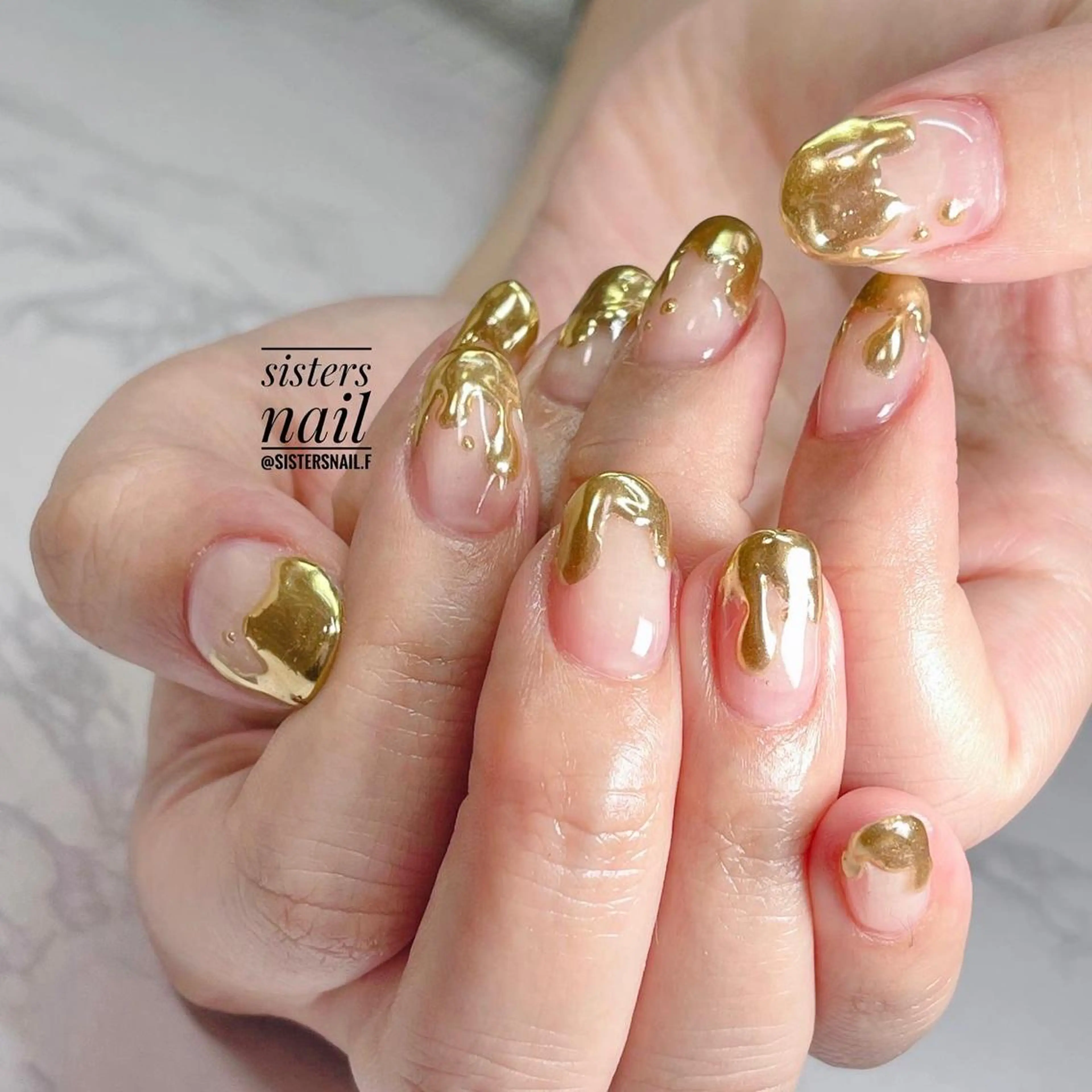 ネイル アートネイル フレンチネイル ゴールド ミラーネイル 夏ネイル sisters nail.fのネイルデザイン