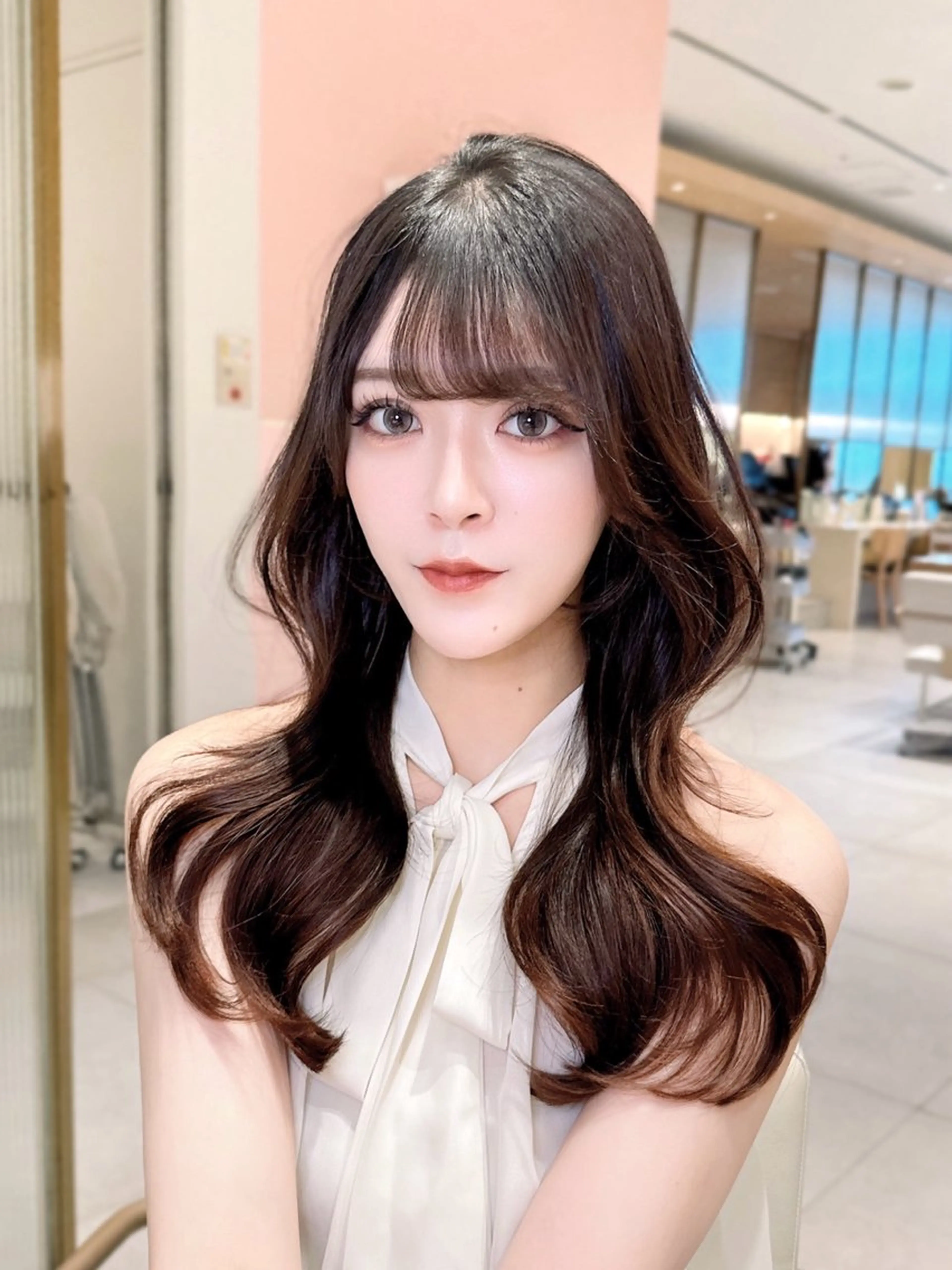 ミディアム カラー カット ヘアカラー トリートメント ヘッドスパ ヘアセット 韓国ヘア/レイヤー/ 顔まわり/りょーとのヘアスタイル