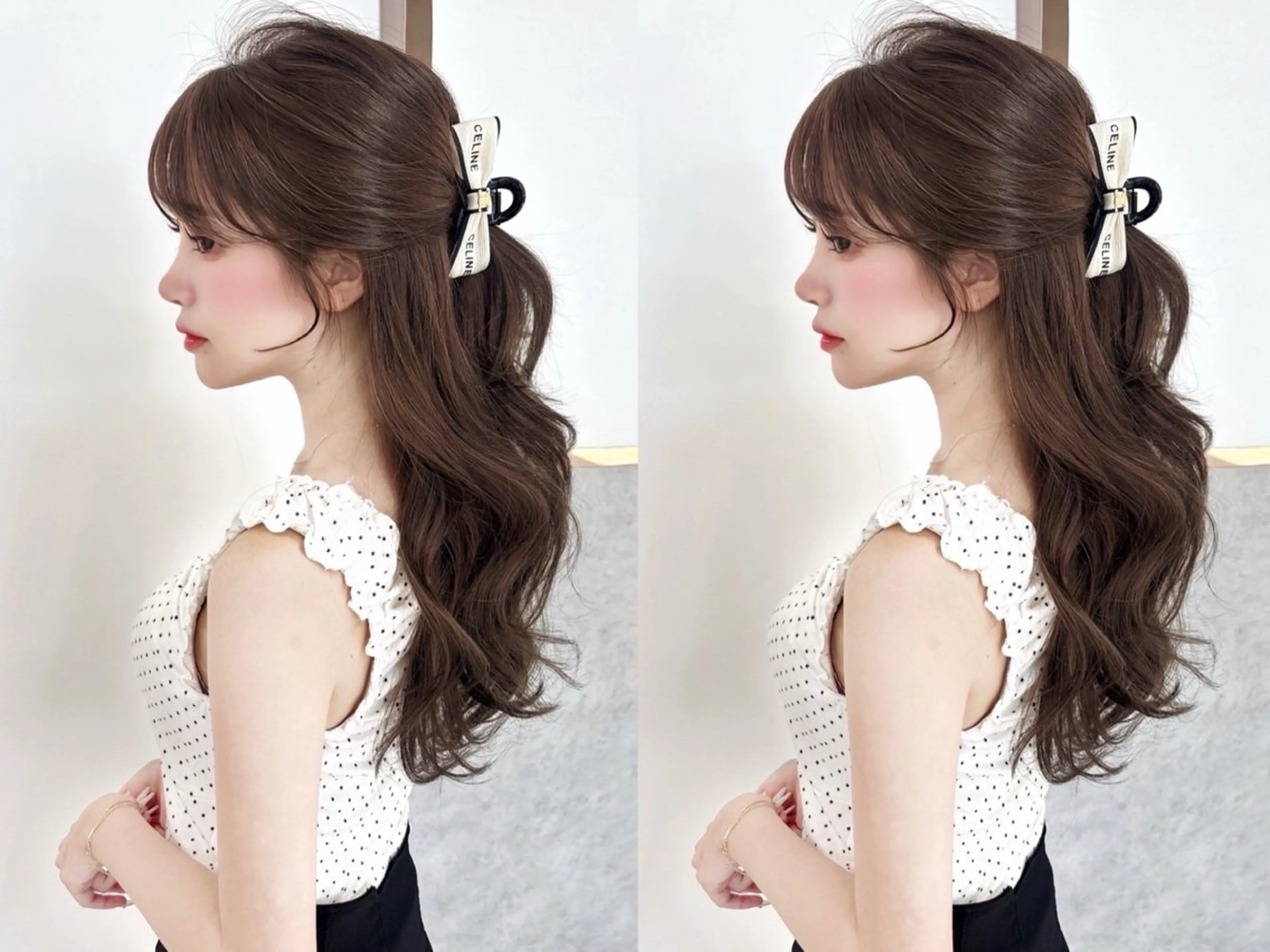 ミディアム カット ヘアカラー rina／ベージュ ワンホン/韓国ヘアのヘアスタイル