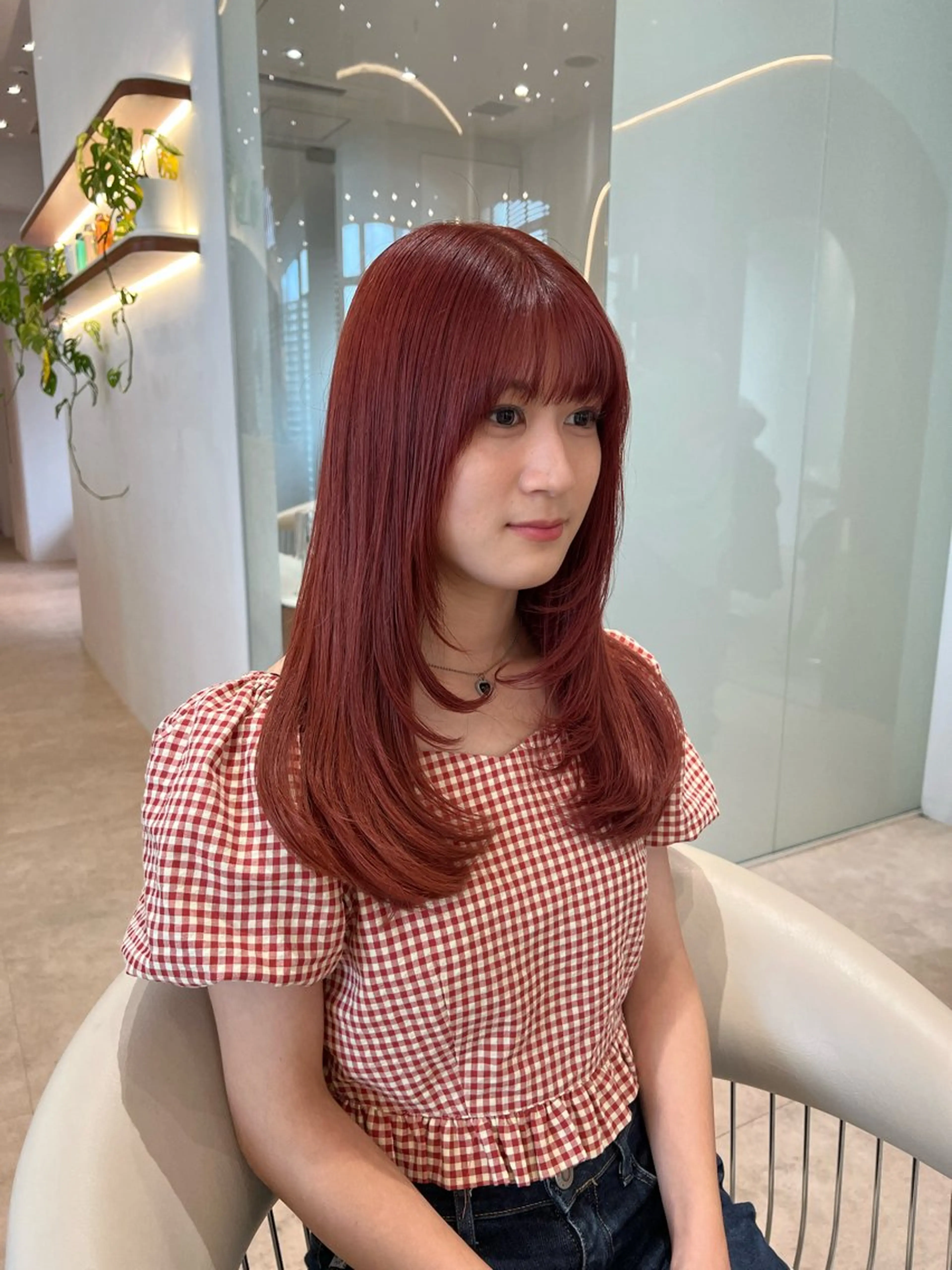 セミロング カラー ブリーチ ケアブリーチ レッドカラー 韓国風ヘア レイヤーカット 韓国レイヤー🇰🇷 韓国研修◎渋谷カイトのヘアスタイル