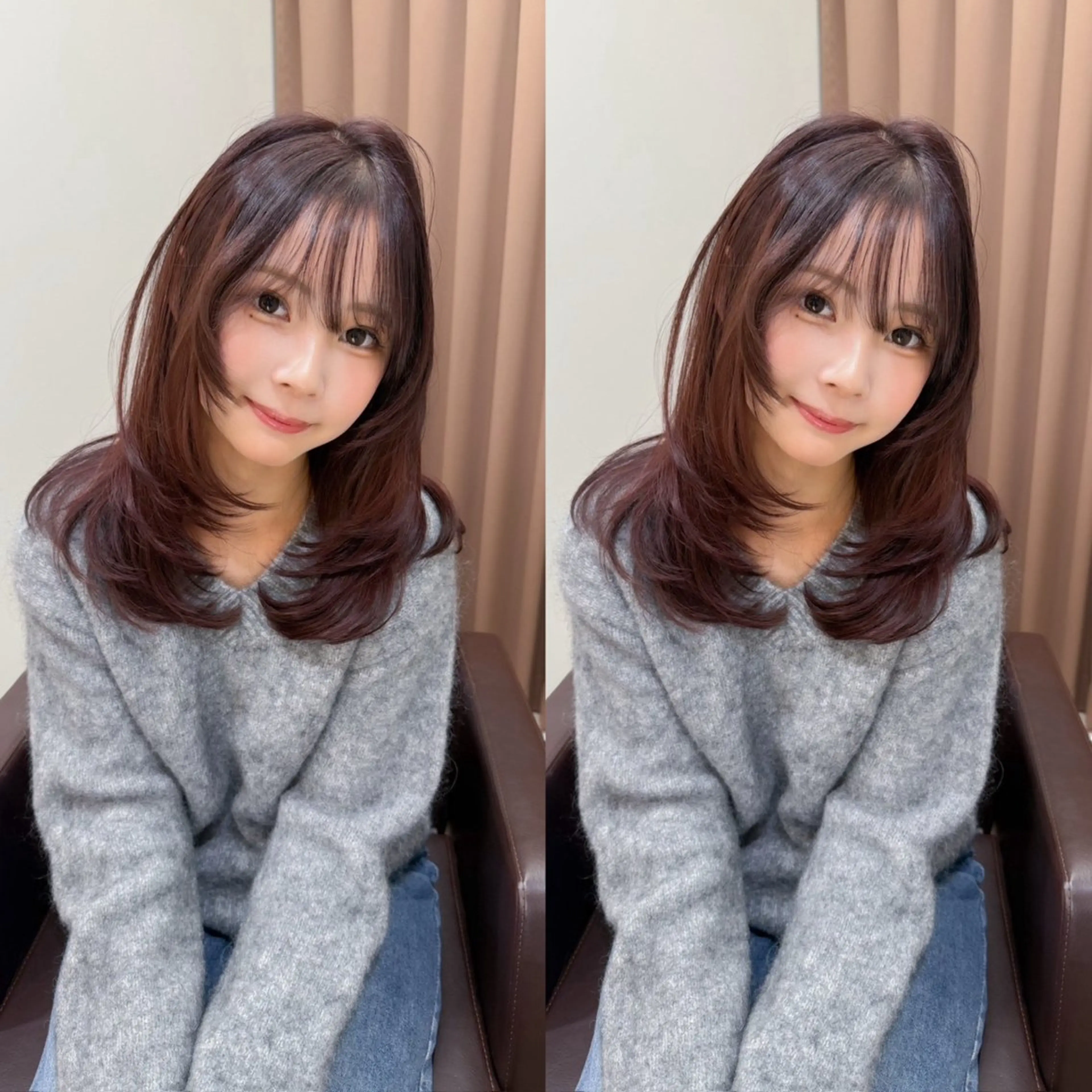 ミディアム レイヤーカット ヘアカラー トリートメント ヘッドスパ ヘアセット 💖艶髪矯正×小顔 カット特化/SAKUのヘアスタイル