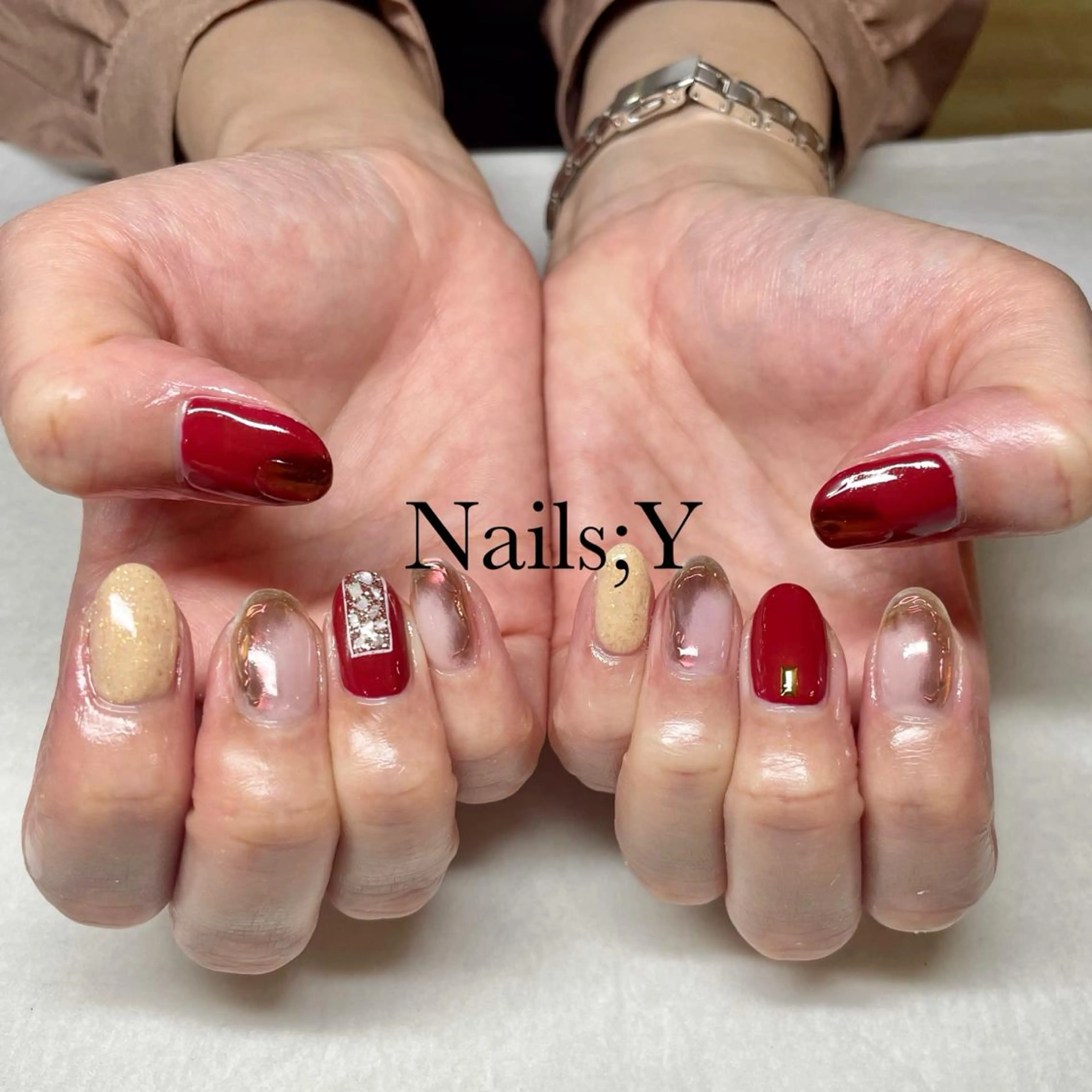 ネイル アートネイル ボルドー ジェルネイル パラジェル ハンドネイル yo koのネイルデザイン