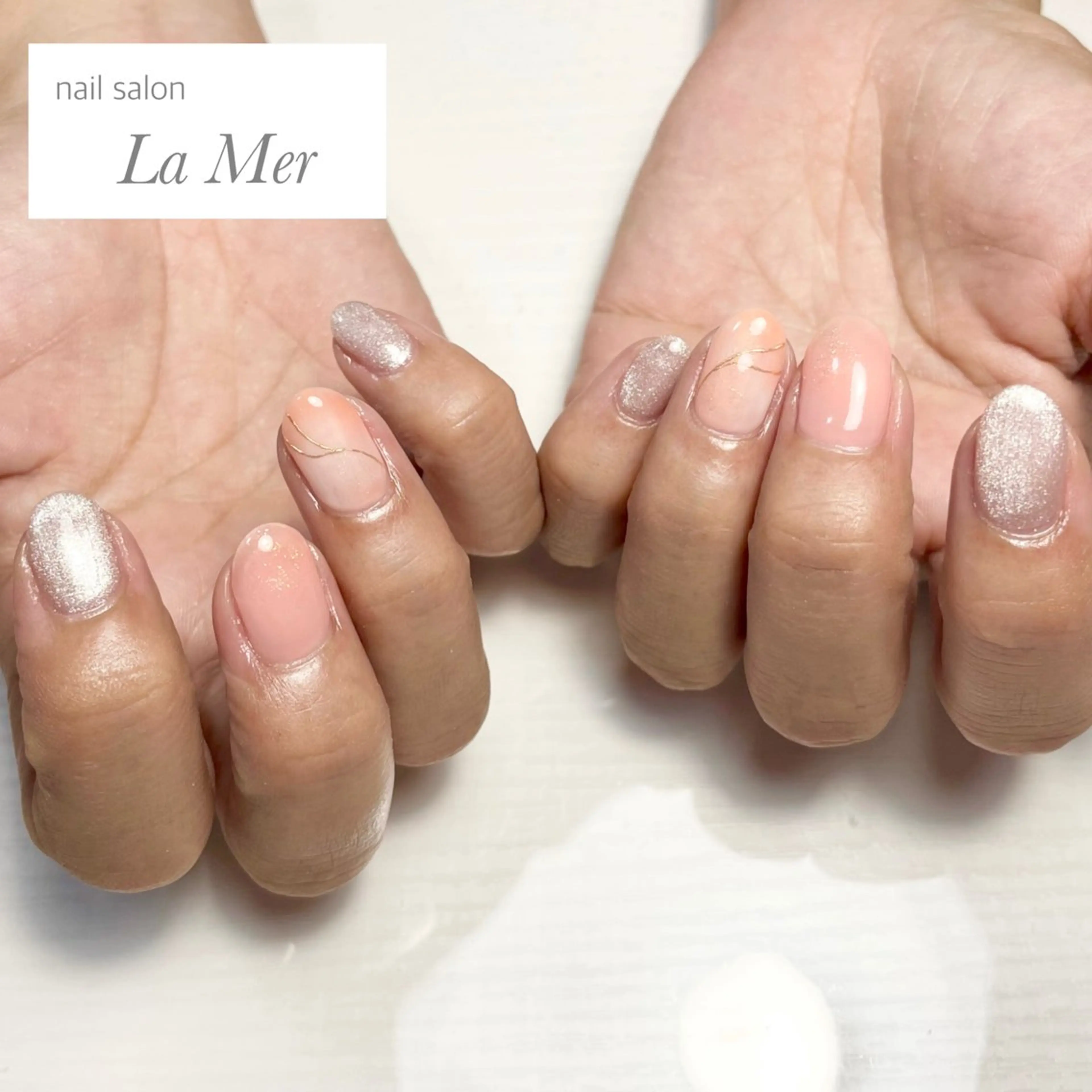 ネイル マグネットネイル ミラーネイル ニュアンスネイル オフィスネイル オレンジ ハンドネイル nailsalon La Merのネイルデザイン