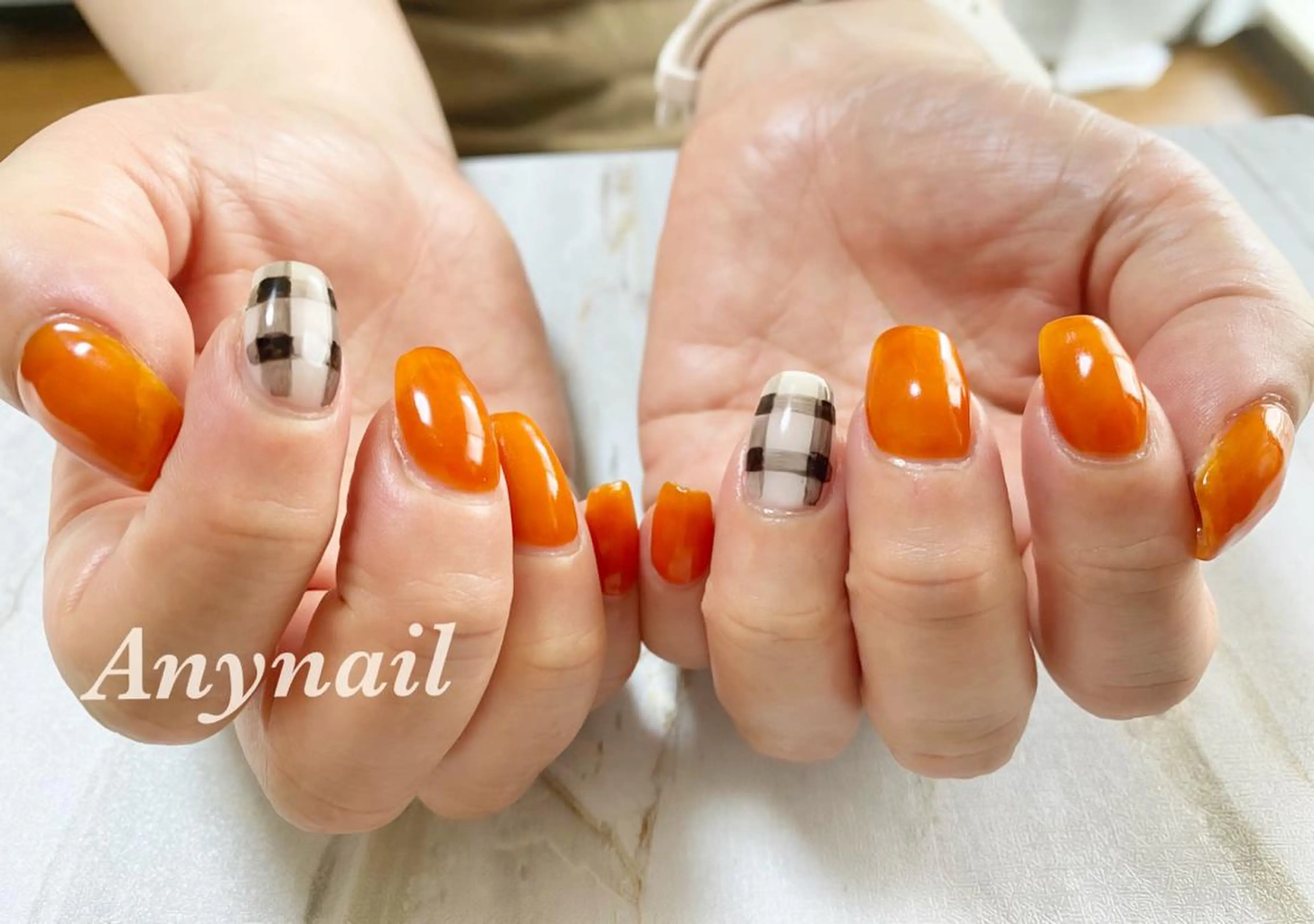 ネイル ブルー クリアネイル オレンジ 岩澤 恵子のネイルデザイン