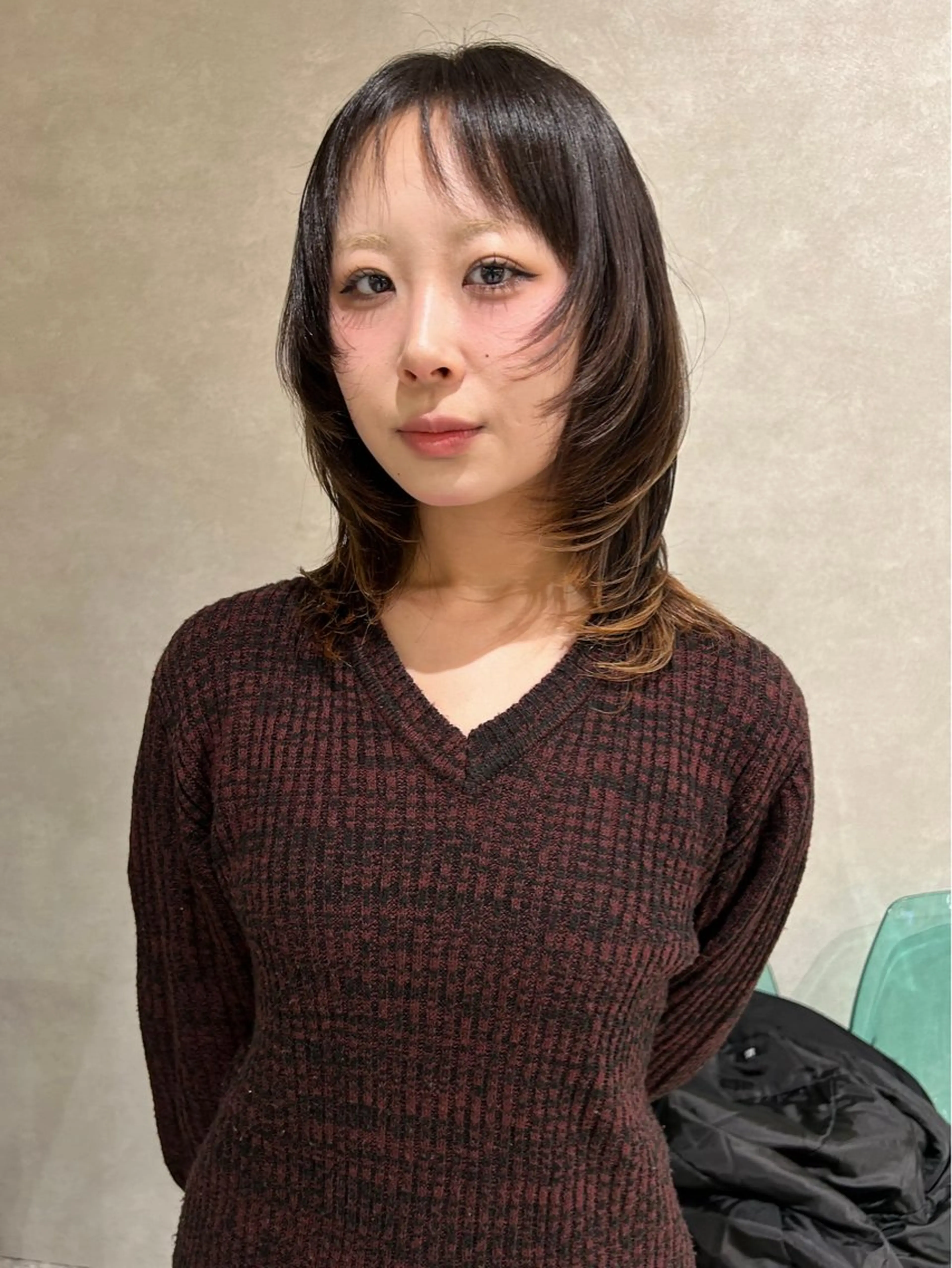 ミディアム カット 艶カラー レイヤーカット　ゆめのヘアスタイル