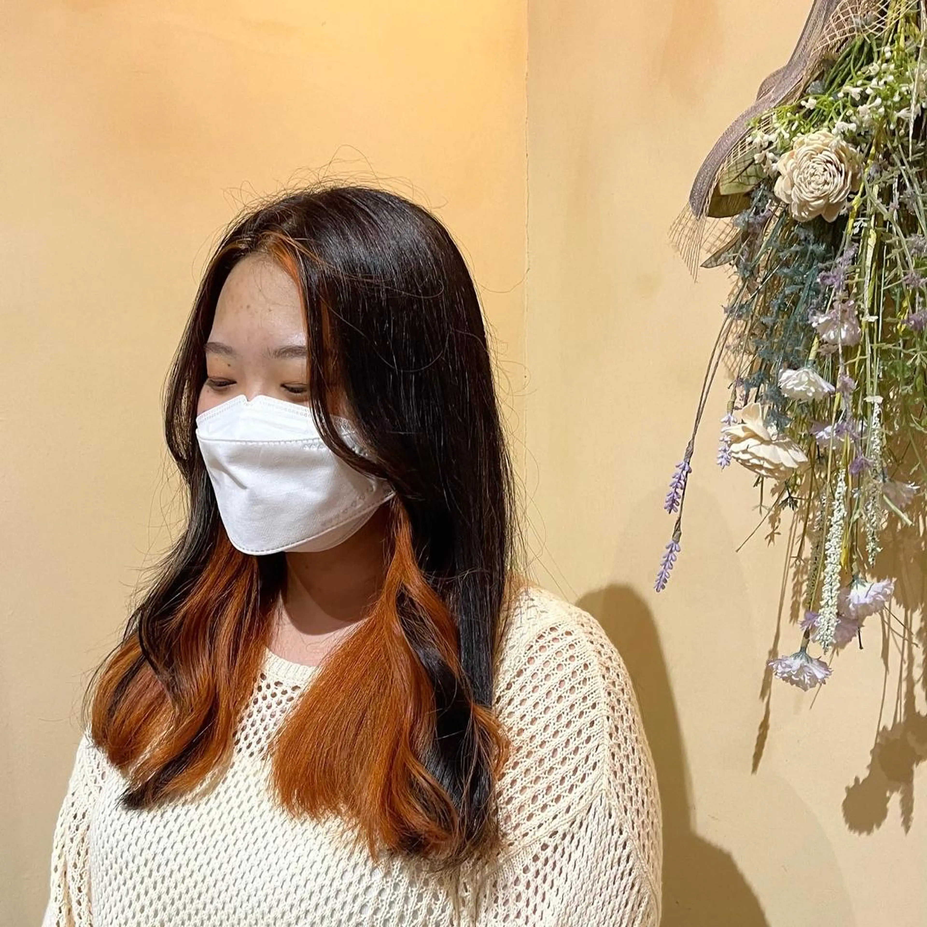 ロング カラー 黒髪 ブラウンカラー インナーカラー オレンジ オレンジブラウン arisa/ tj tenkiyohouのヘアスタイル