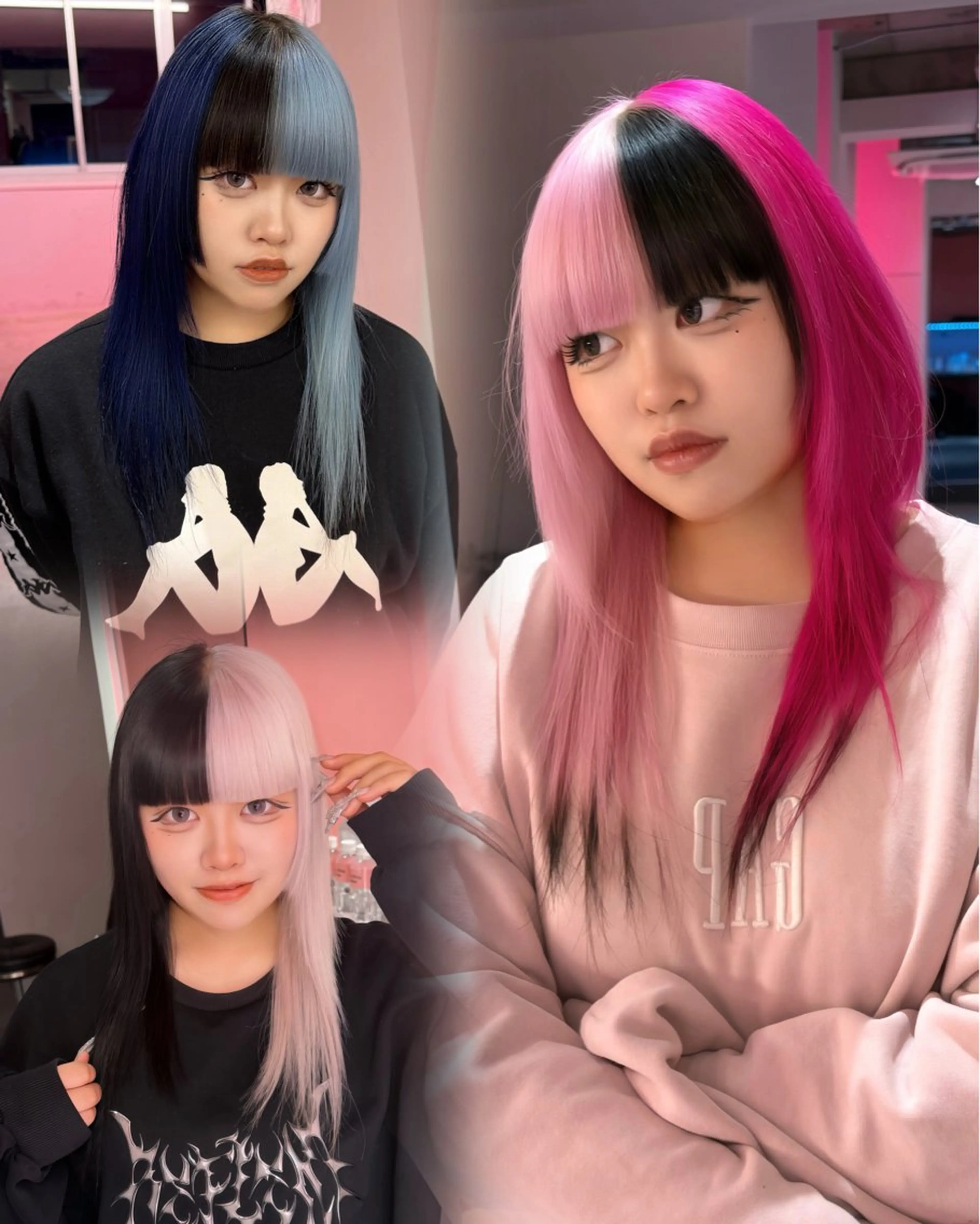 セミロング カラー 黒髪 ブリーチ デザインカラー ダブルカラー ピンクカラー ヘアカラー トリートメント ブリーチカラー /MAHIROのヘアスタイル