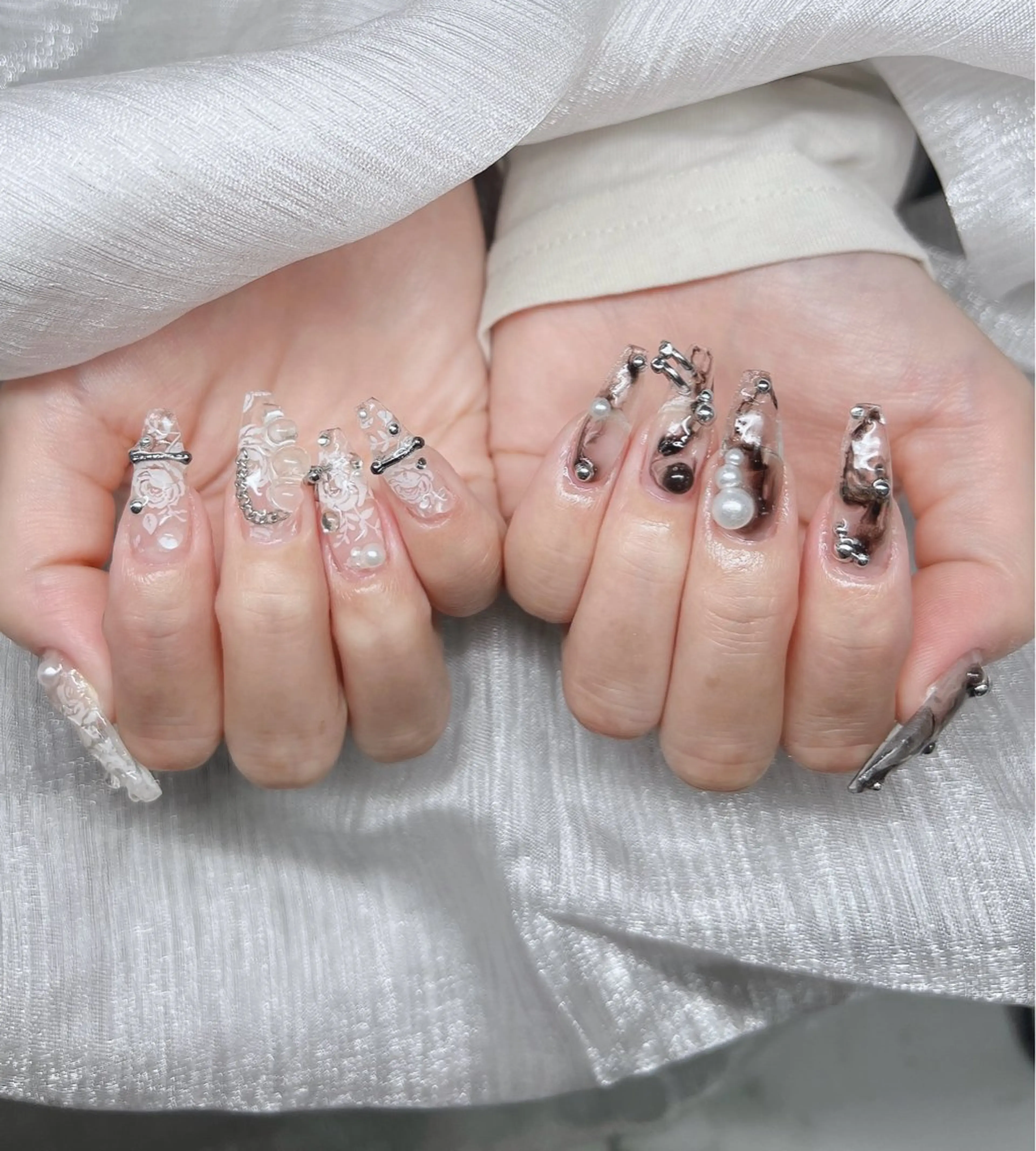 ネイル オーロラネイル チークネイル 長さ出し フットネイル フレンチネイル ハンドネイル Lee Nails チップ長さだし専門店のネイルデザイン