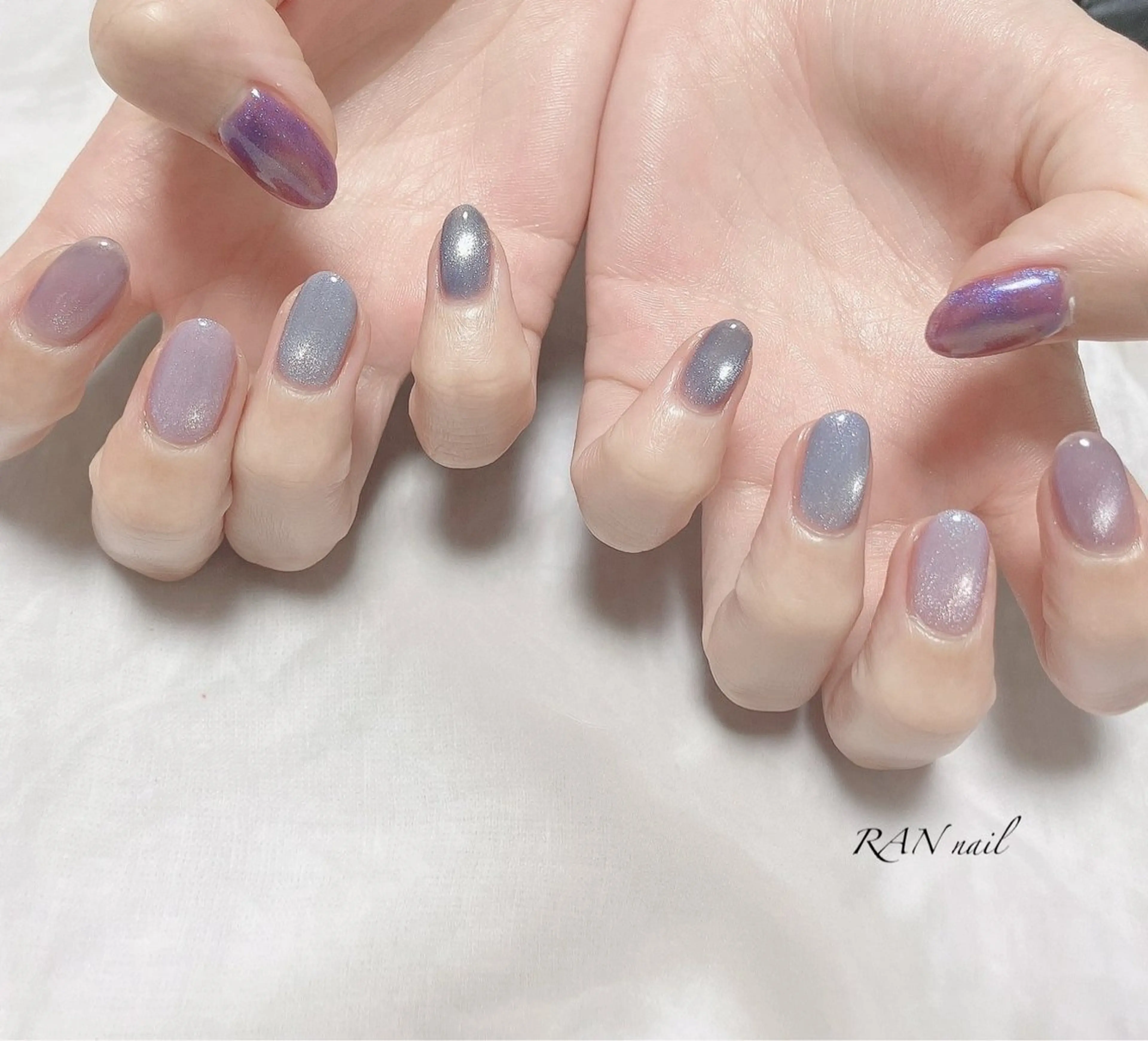 ネイル ブルー 氷ネイル・うるうるネイル マグネットネイル パープル シンプルネイル ハンドネイル フットネイル RAN nail 〜ランネイル〜所属・RAN nailのネイルデザイン