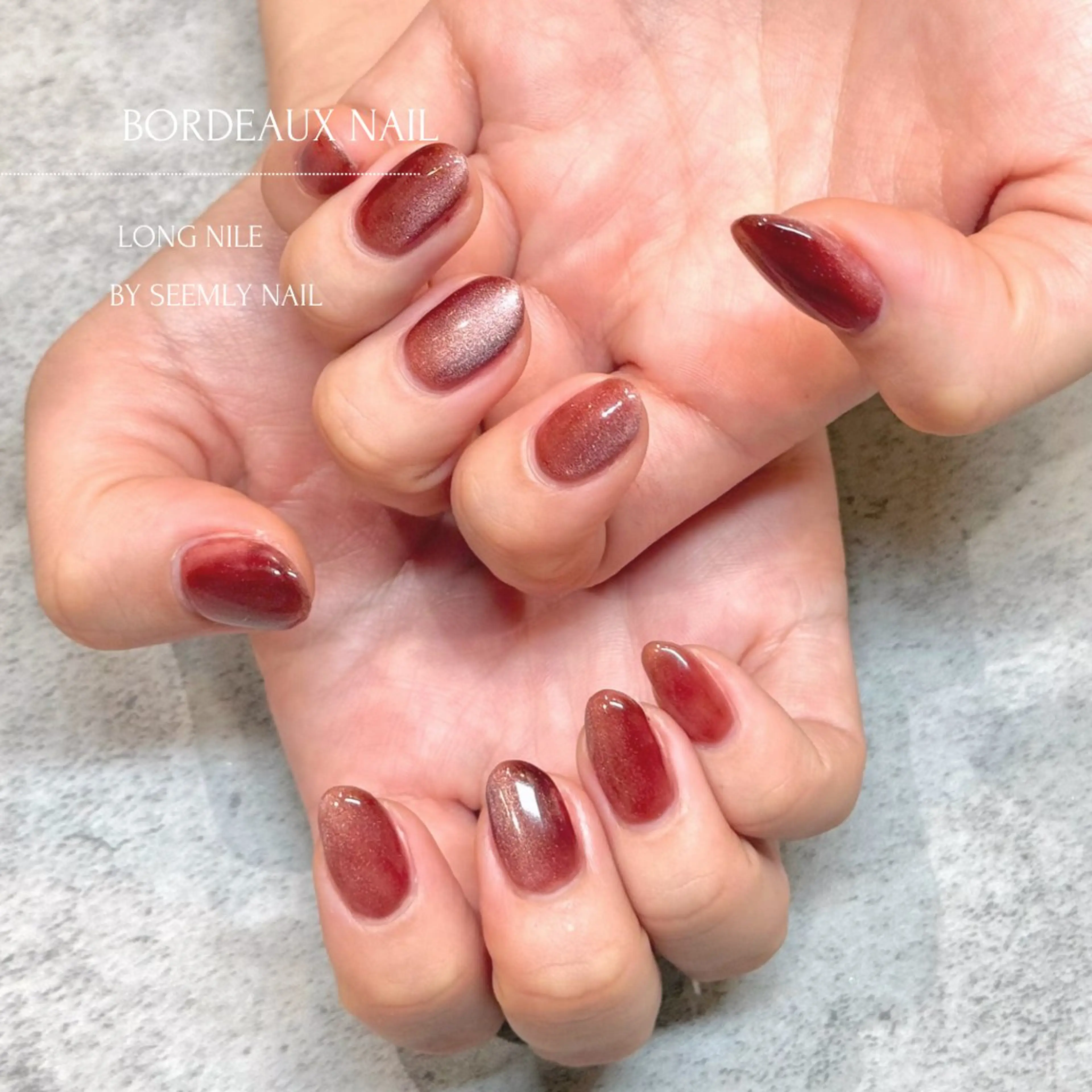 ネイル ボルドー ジェルネイル ロングネイル マグネットネイル パラジェル ハンドネイル Seemly 千田町店所属・フラワーパラジェル 🌸シームリーエミのネイルデザイン