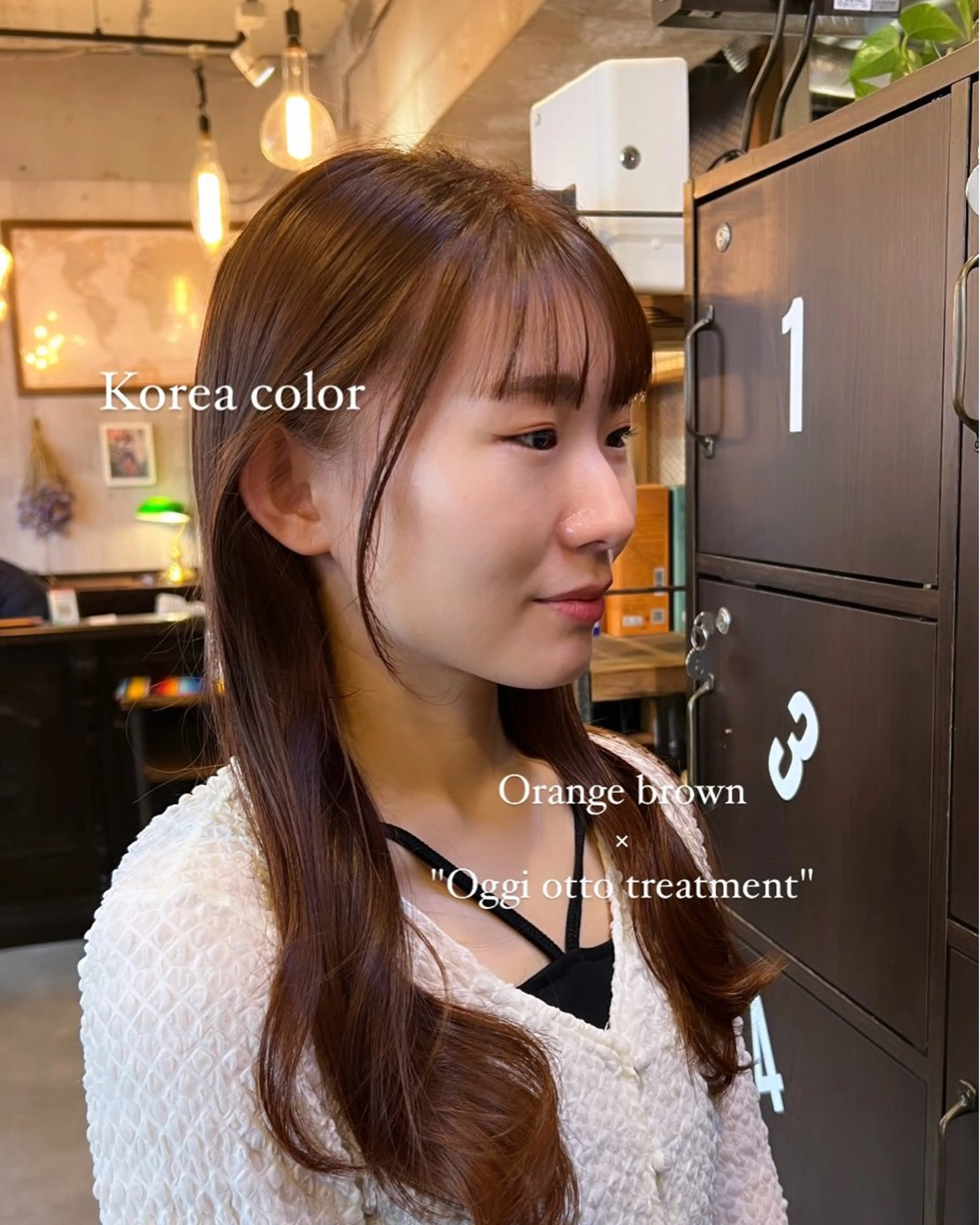 セミロング カラー ヘアアレンジ ブラウンカラー 透明感カラー オレンジ オレンジブラウン ヘアカラー トリートメント ヘッドスパ 艶ベージュカラー naoki.のヘアスタイル