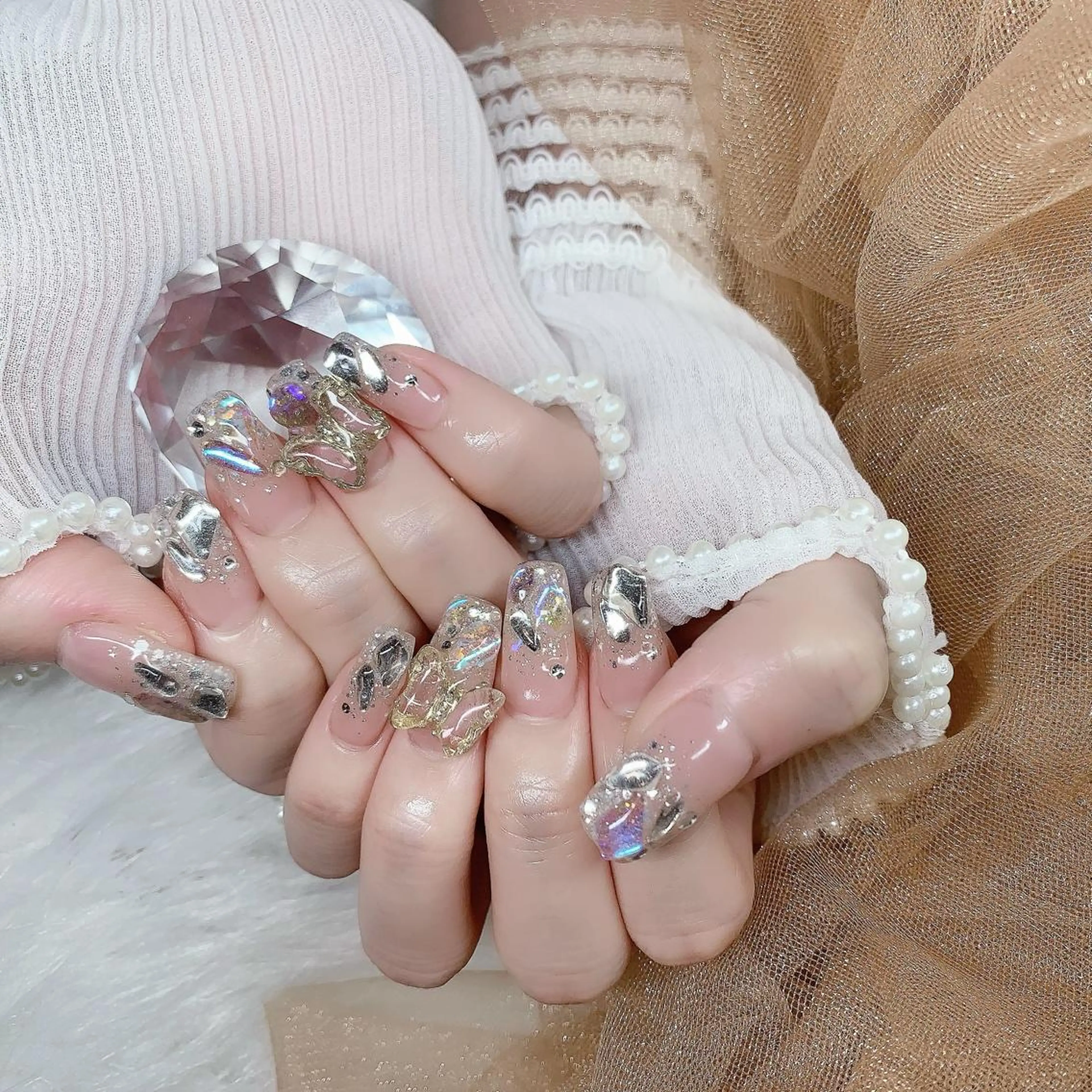 ネイル オーロラネイル スカルプネイル シンプルネイル 春ネイル ワンホンネイル Yudia🦋 azuのネイルデザイン