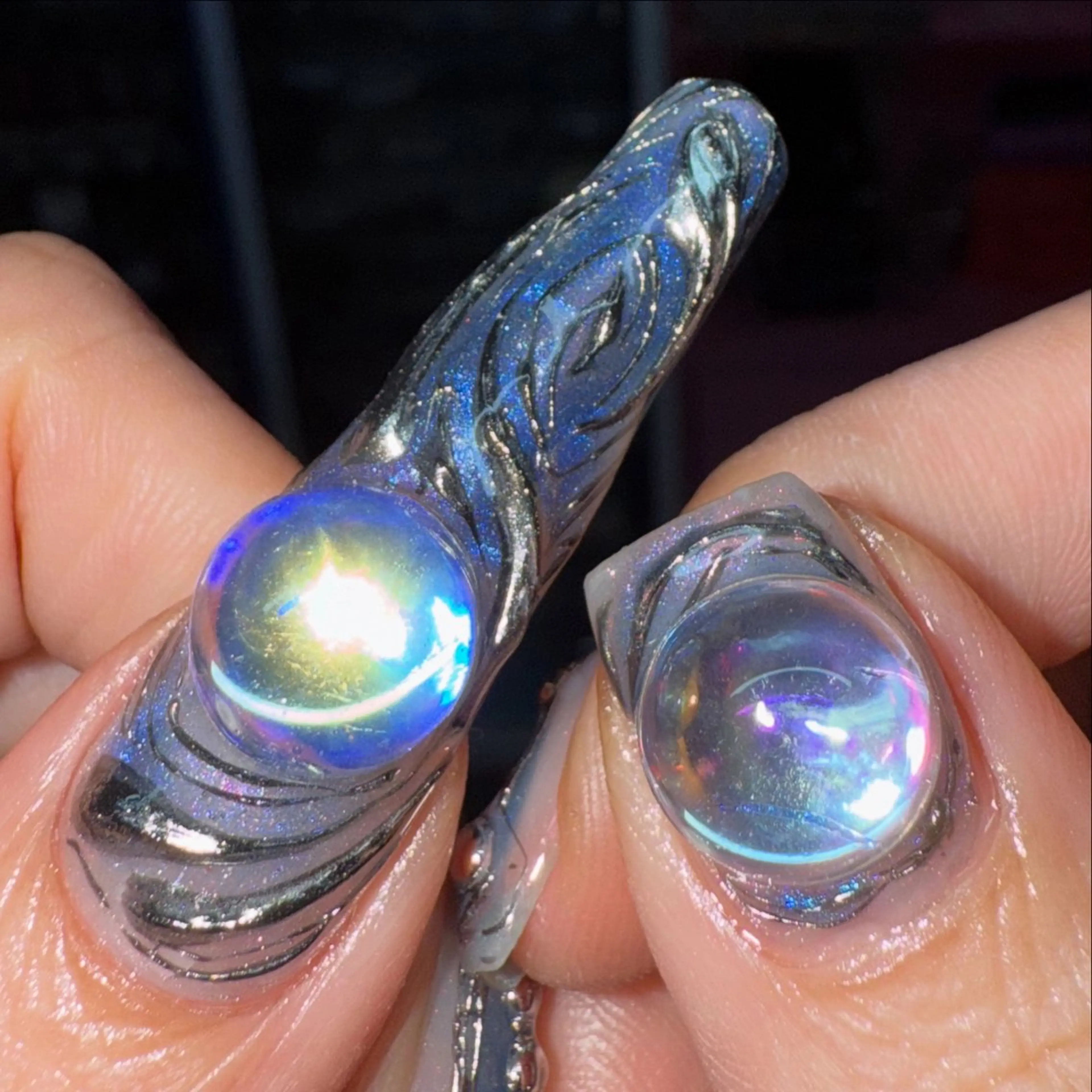 ネイル ブルー 長さ出し ロングネイル ニュアンスネイル シンプルネイル ハンドネイル posa nail モエミのネイルデザイン