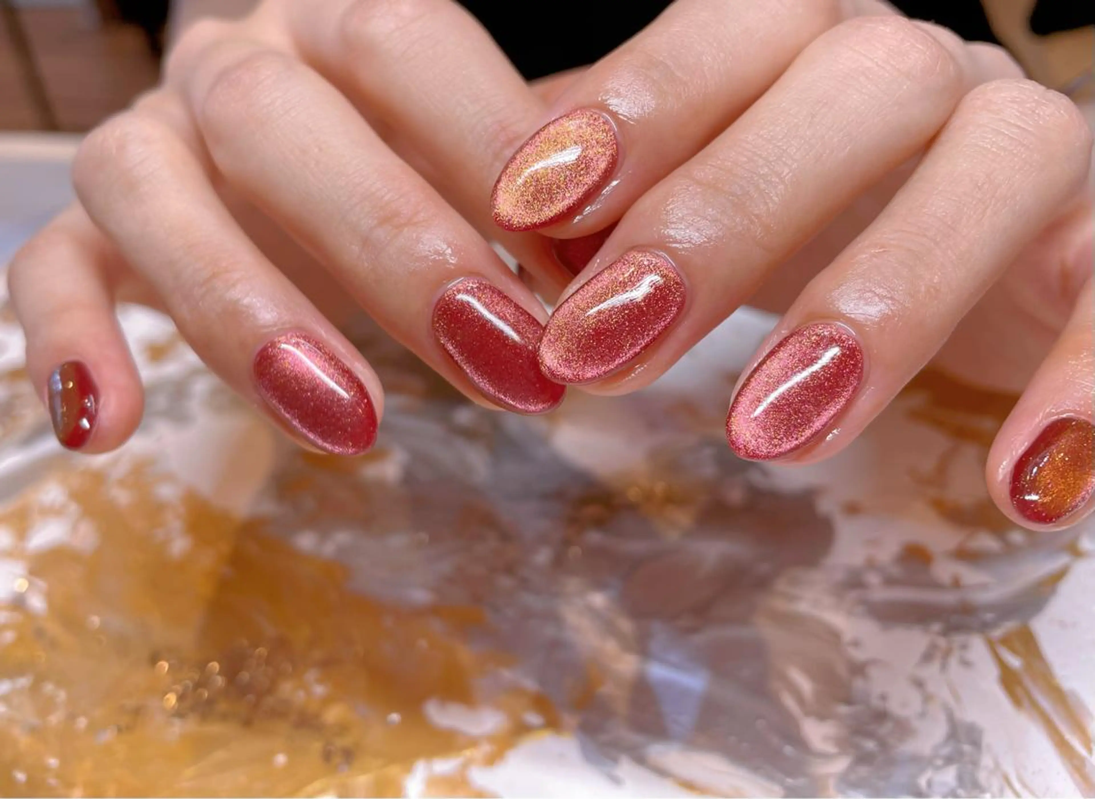 ネイル マグネットネイル ピンク ハンドネイル ネイリスト ❄️ユキ❄️のネイルデザイン