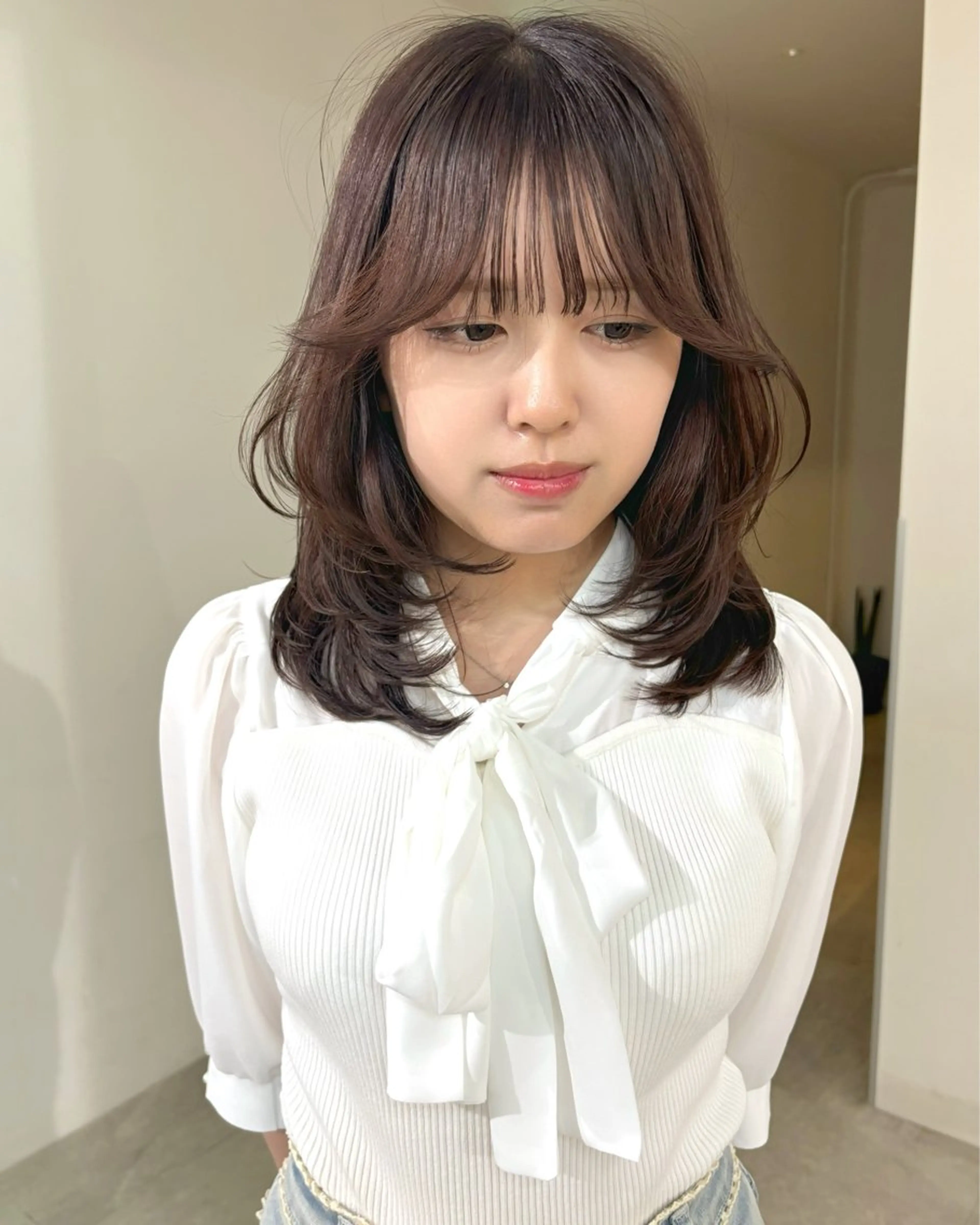 セミロング カラー ブリーチ 透明感カラー ブリーチなしカラー レイヤーカット カット mizuki/ピンク ベージュ.レイヤーのヘアスタイル