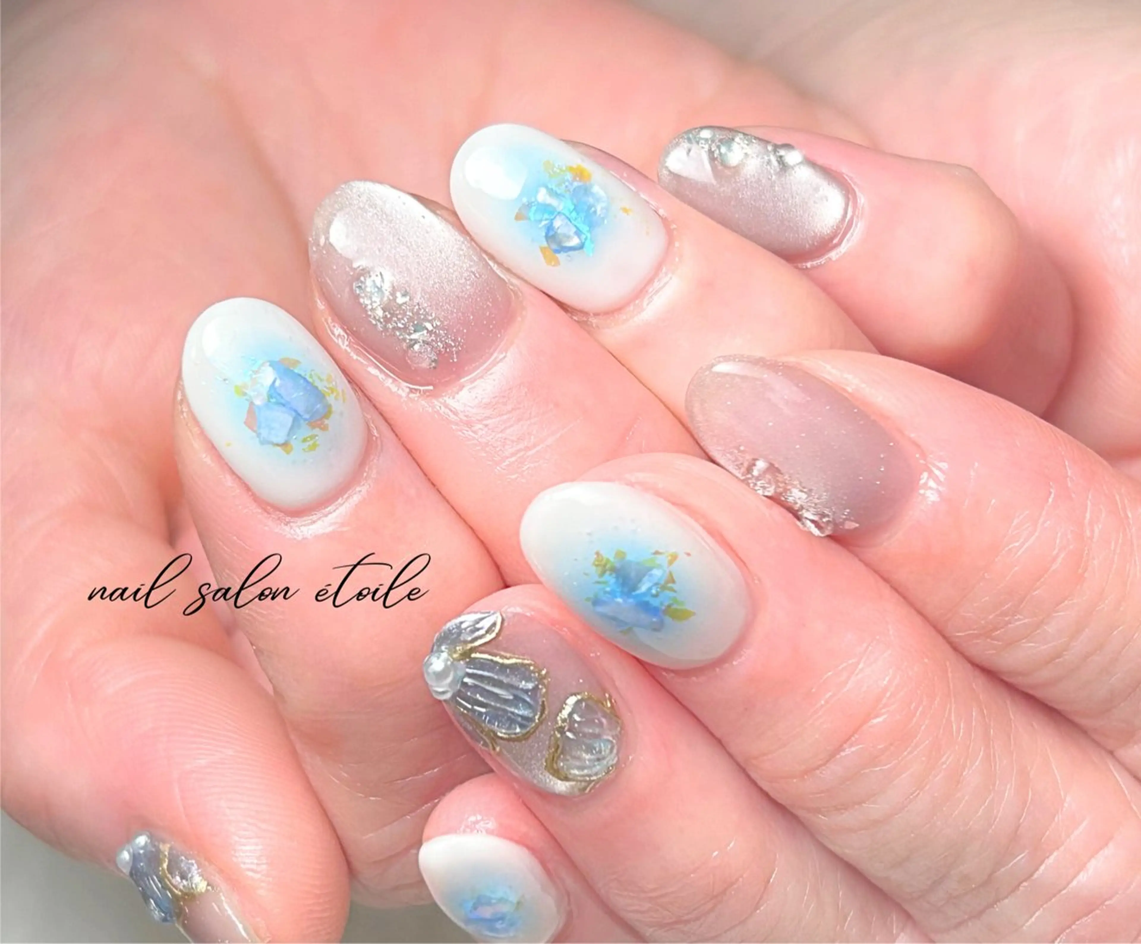 ネイル ブルー チークネイル フラワーネイル ジェルネイル マグネットネイル ハンドネイル nail salon étoileのネイルデザイン