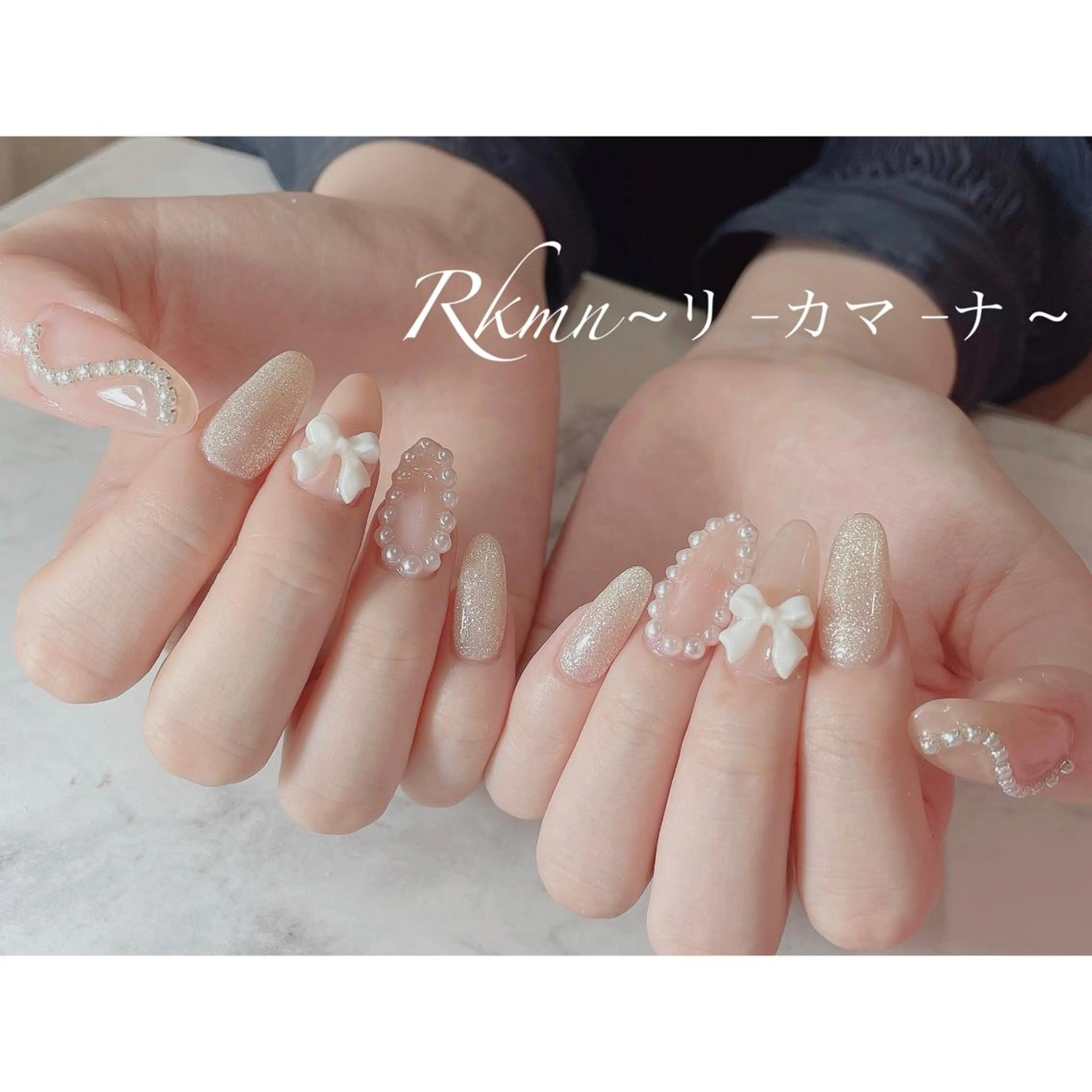 ネイル アートネイル ラメ(グリッター) リボン 春ネイル ハンドネイル フットネイル ハンドケア Rkmn ~リ-カマ-ナ~のネイルデザイン