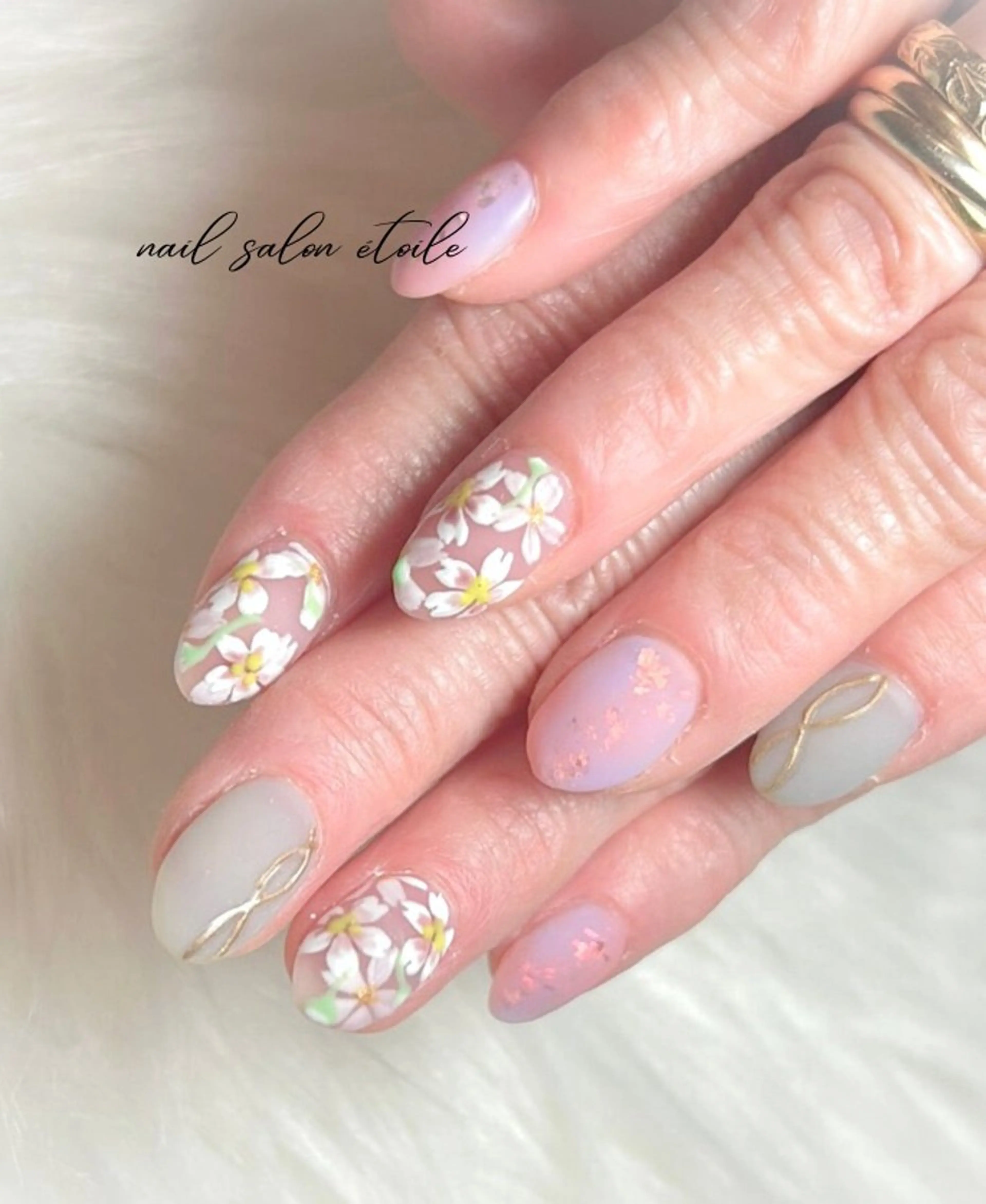 ネイル 桜ネイル フラワーネイル マットネイル 春ネイル ハンドネイル nail salon étoileのネイルデザイン