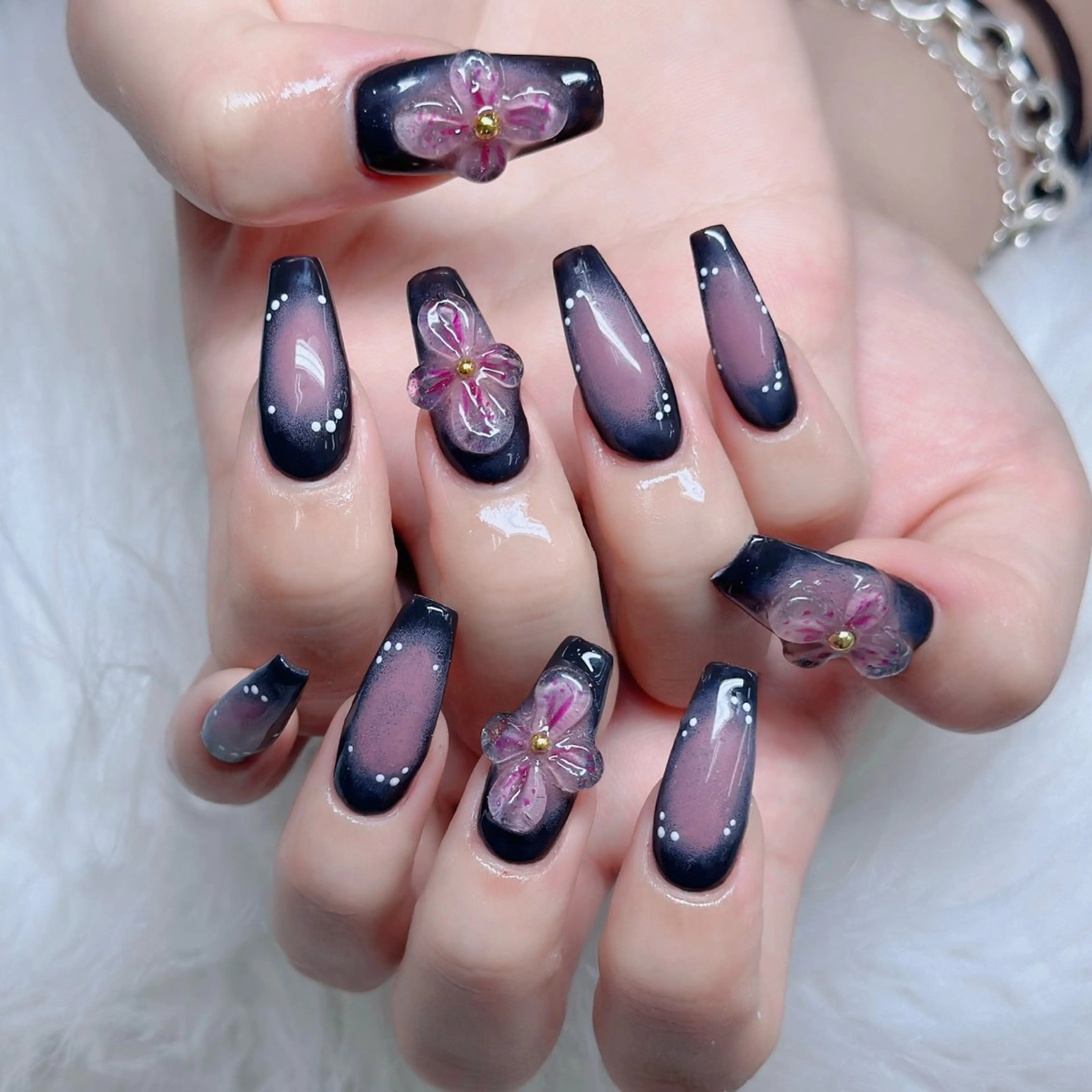 ネイル ロングネイル マグネットネイル リボン 夏ネイル スーパーロングネイル ハンドネイル Hani Nail XUKAのネイルデザイン