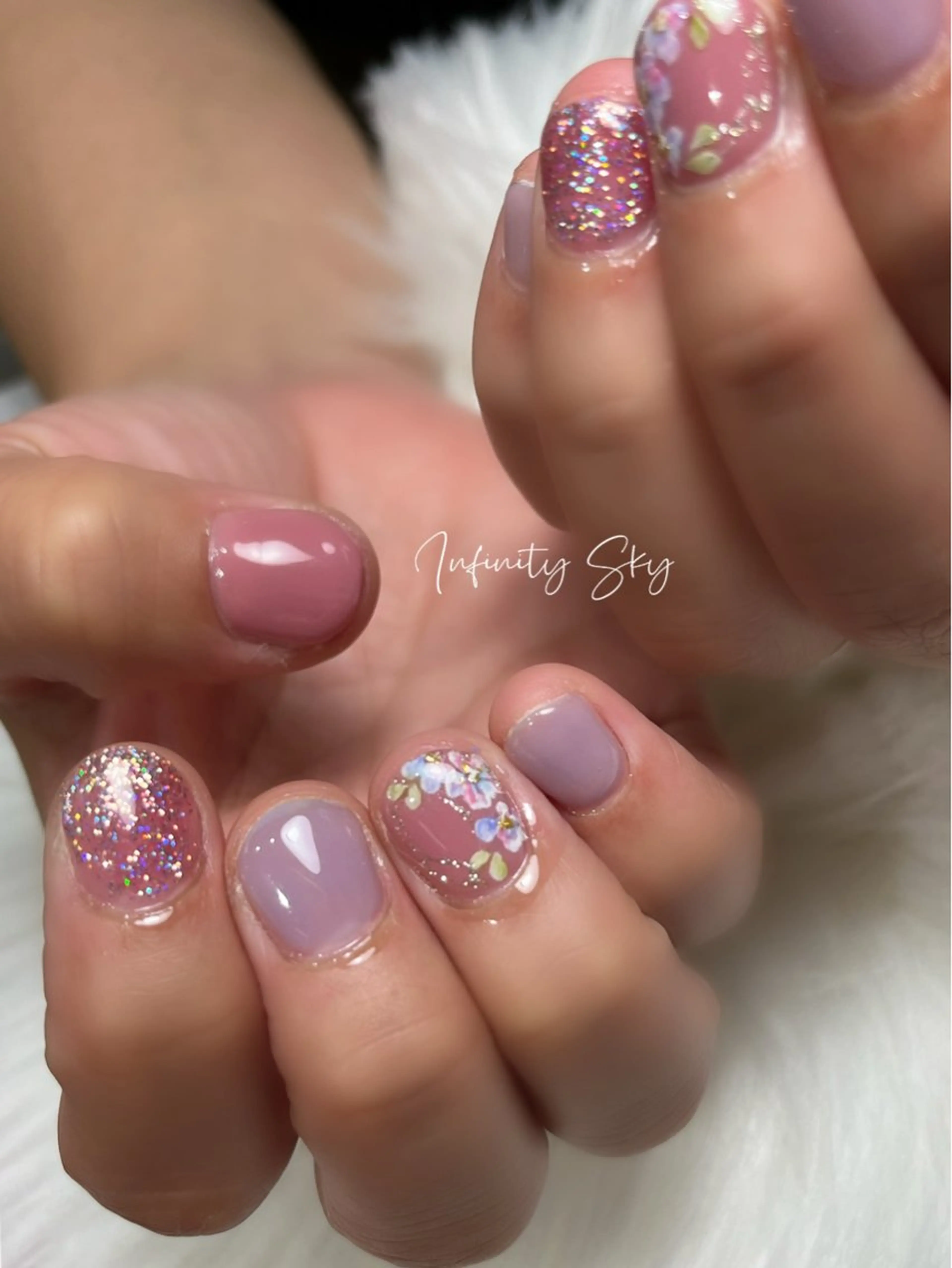 ネイル アートネイル フラワーネイル ピンク infinity skyのネイルデザイン
