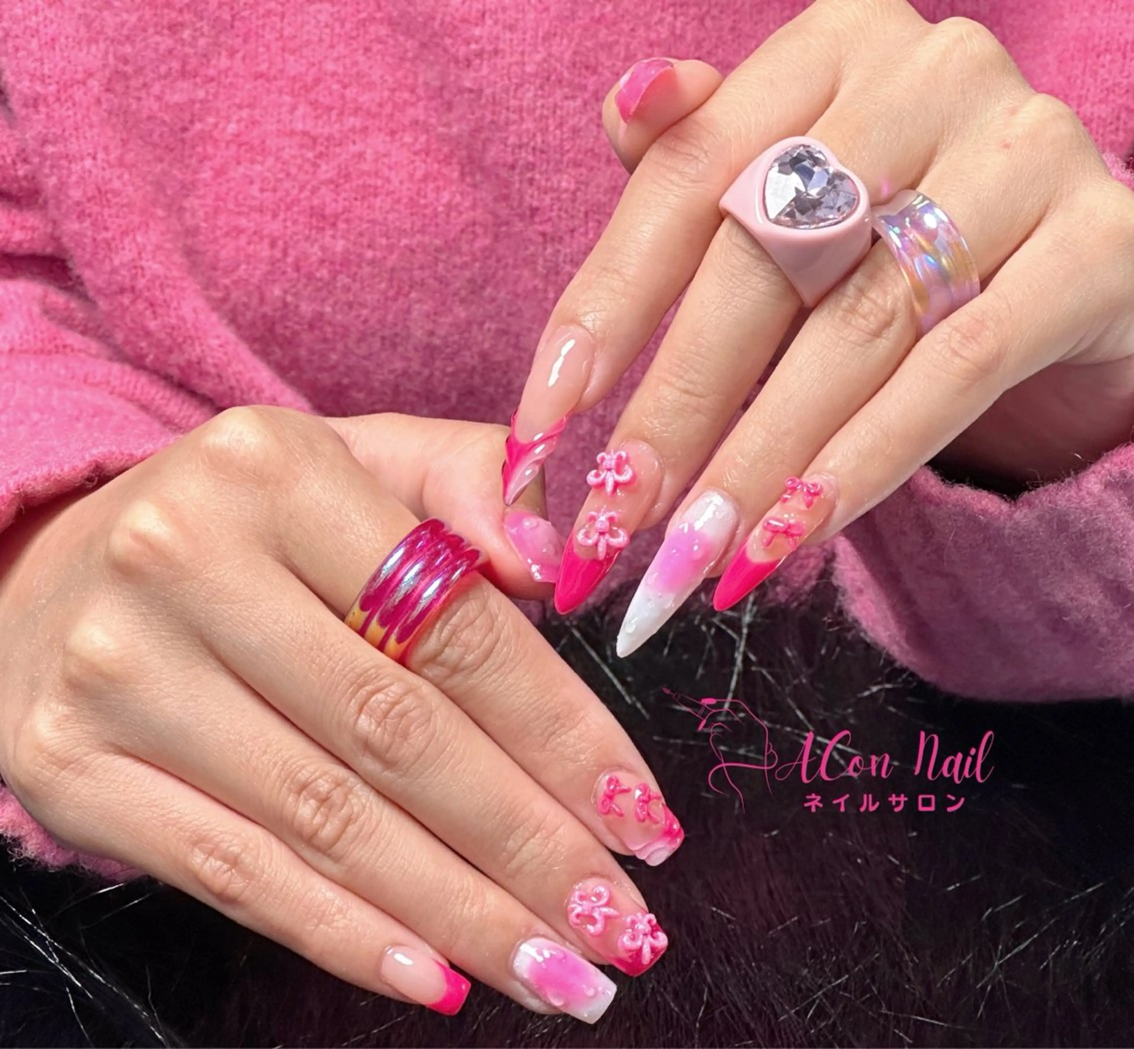 ネイル 桜ネイル 長さ出し フラワーネイル フレンチネイル ジェルネイル ハンドネイル AConNailSalon所属・ACon NailSalonのネイルデザイン