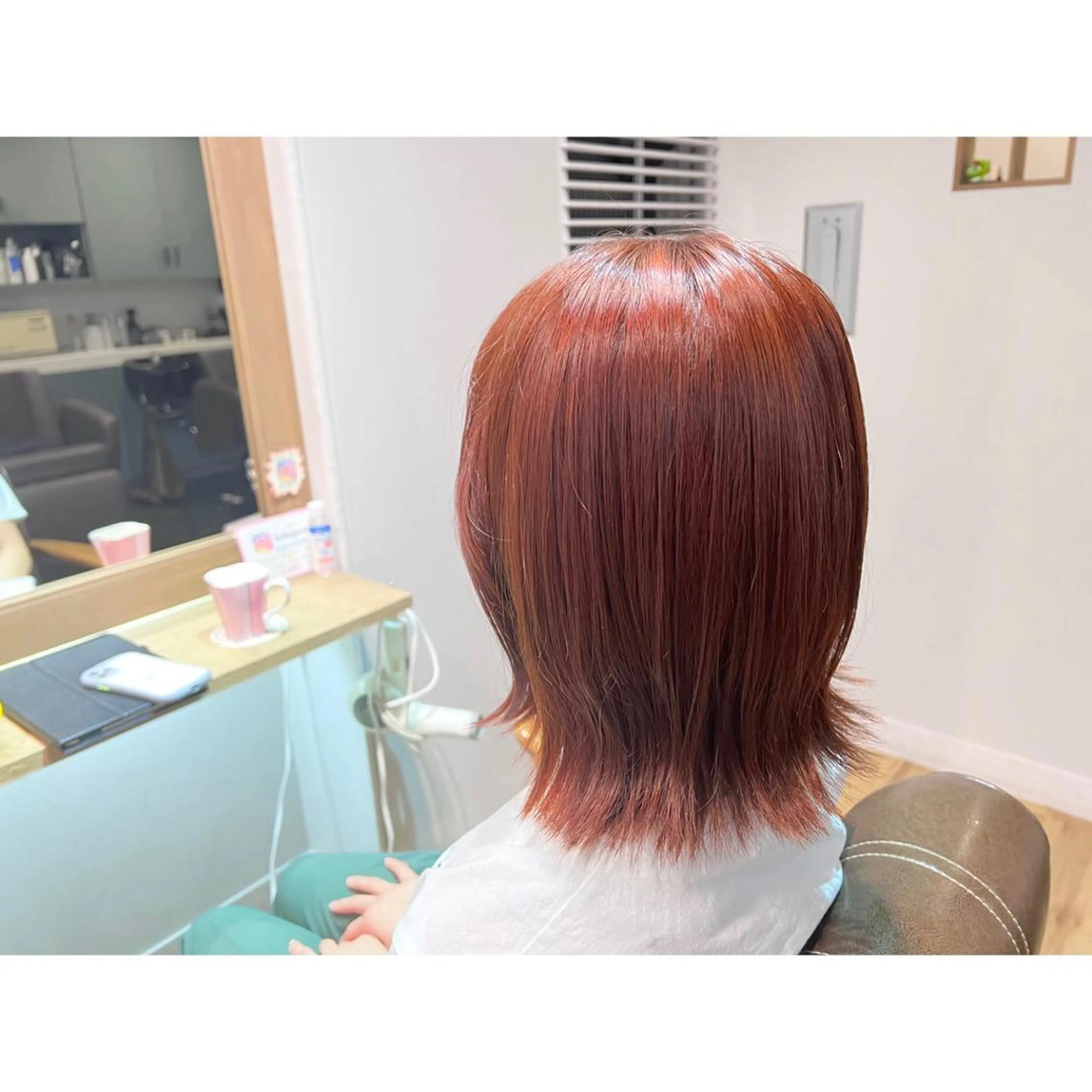 ミディアム カラー オレンジ ピンクカラー ヘアカラー トリートメント ツキダテ ユイのヘアスタイル