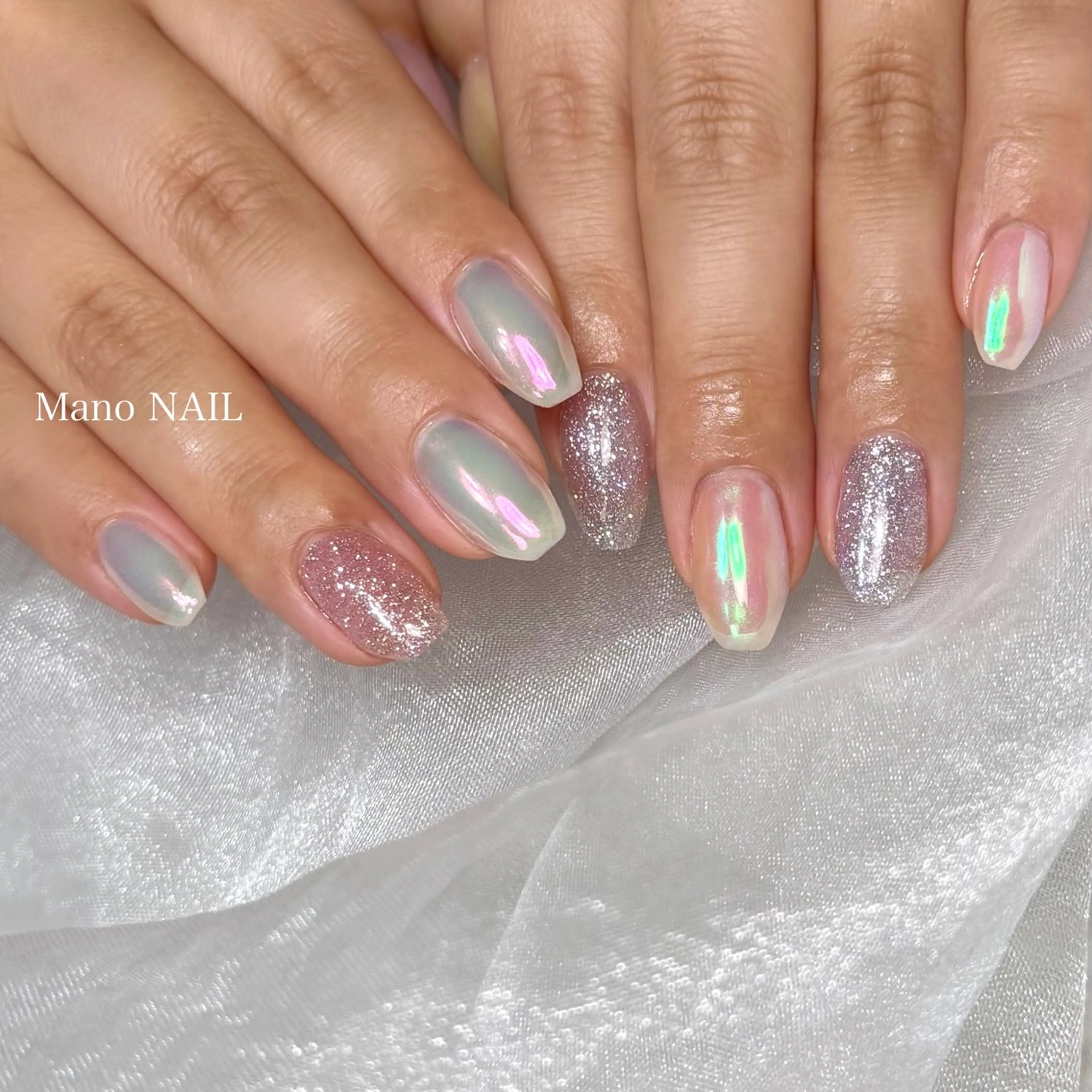 ネイル フラッシュネイル 氷ネイル・うるうるネイル ハンドネイル Mano NAILのネイルデザイン